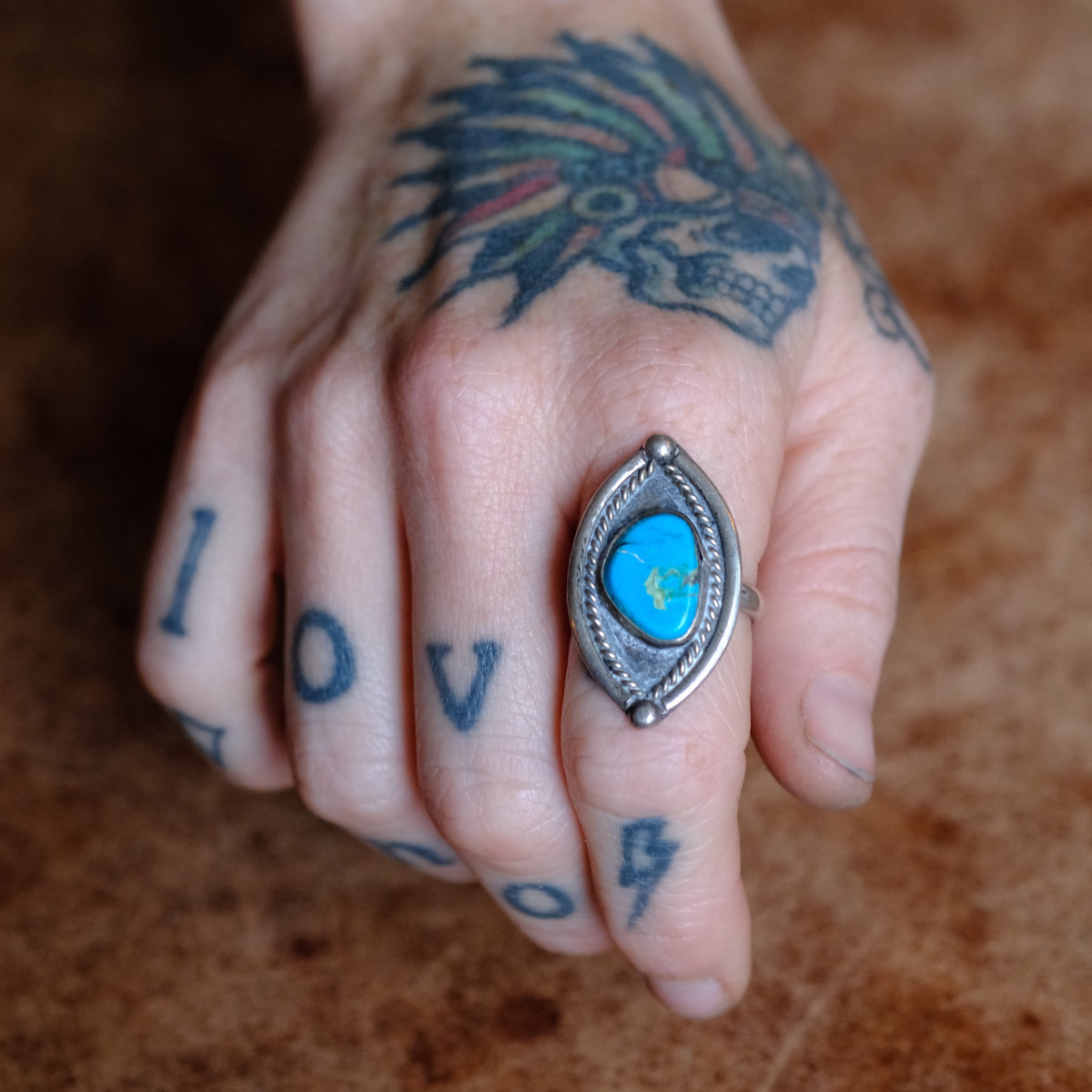 Vintage Sterling Turquoise Ring 9.5
