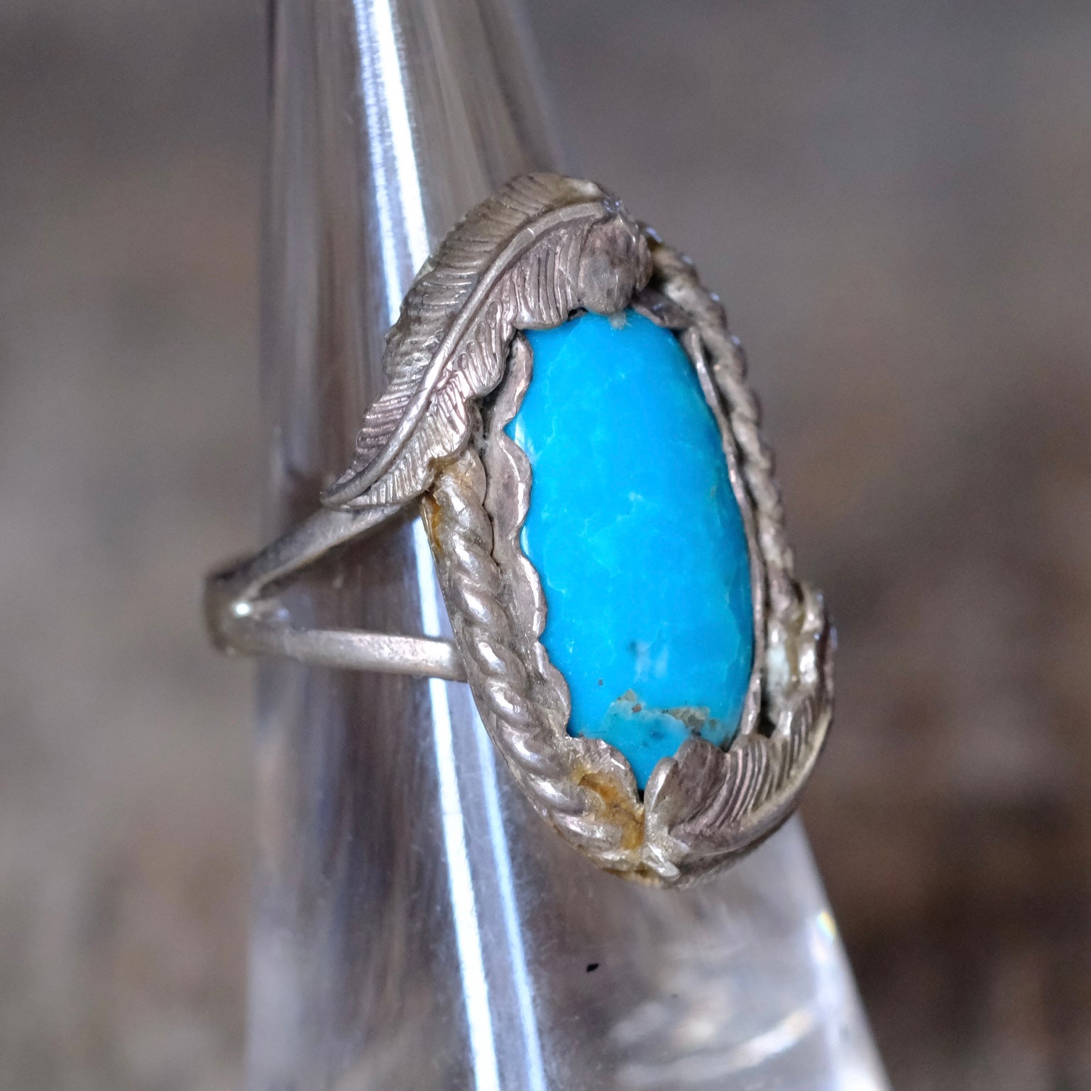 Vintage Sterling Turquoise Feather Ring 5.5