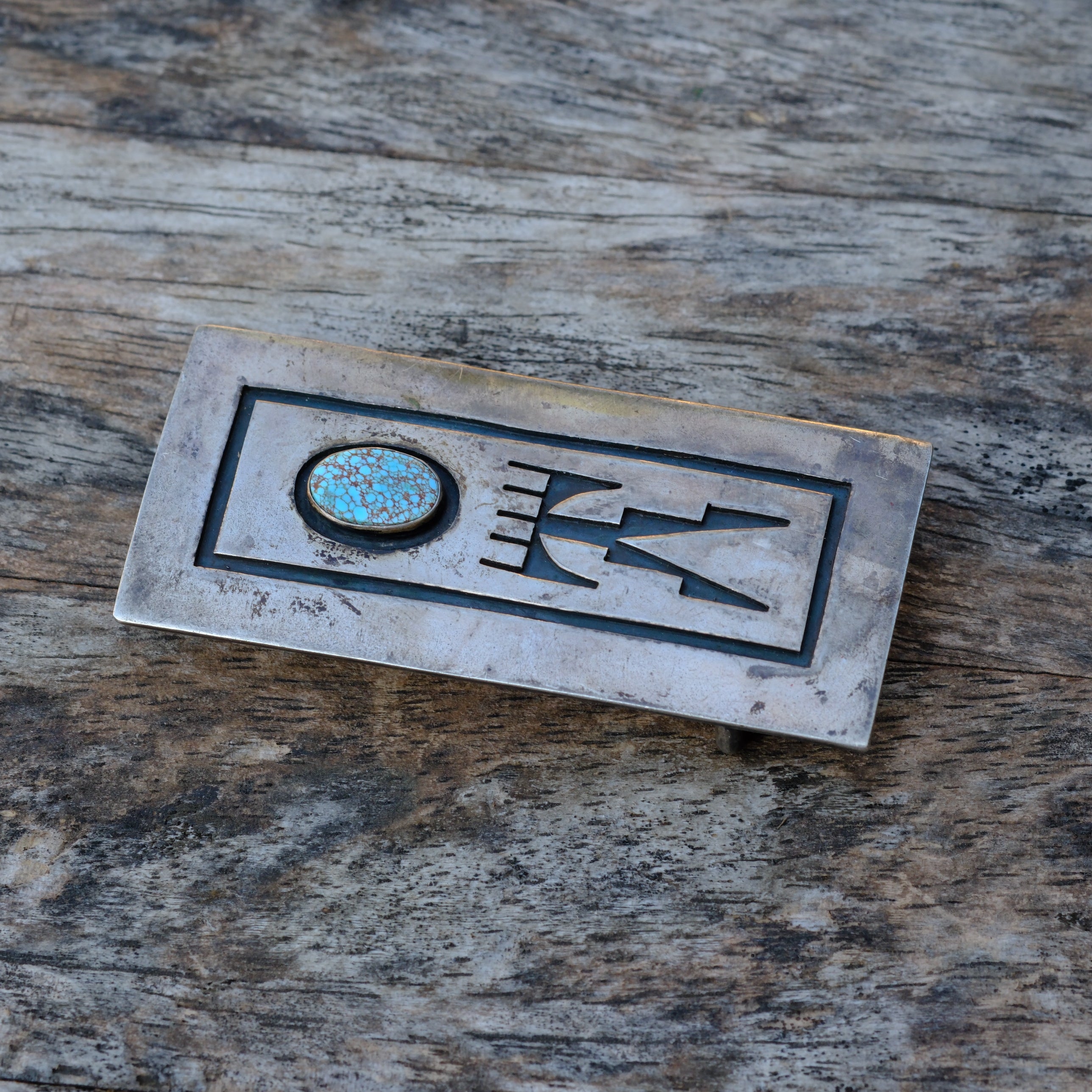 Vintage Sterling Turquoise Southwestern Belt Buckle