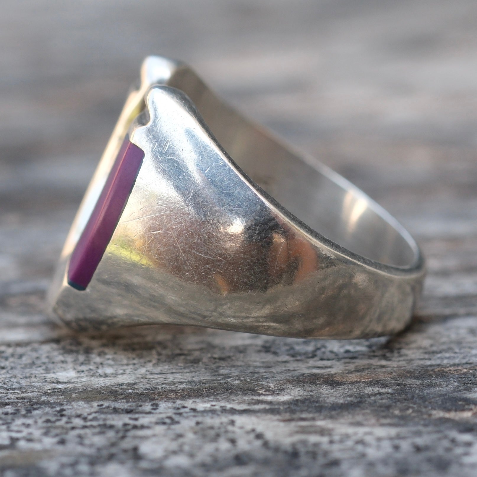 Vintage Sterling Purple Stone Lucky Horseshoe Ring 10.25