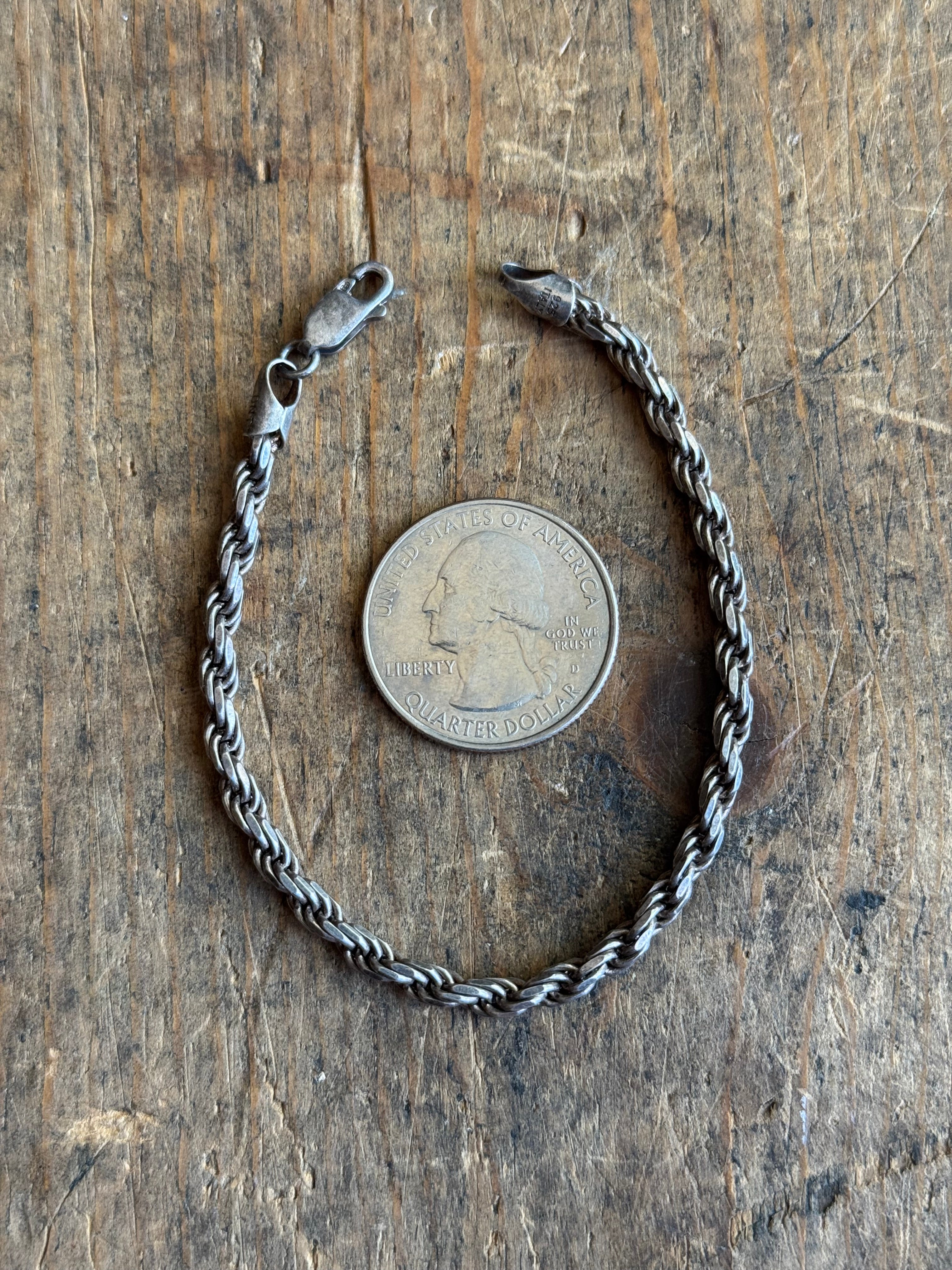 Vintage Sterling Silver Rope Chain Bracelet 6.75"