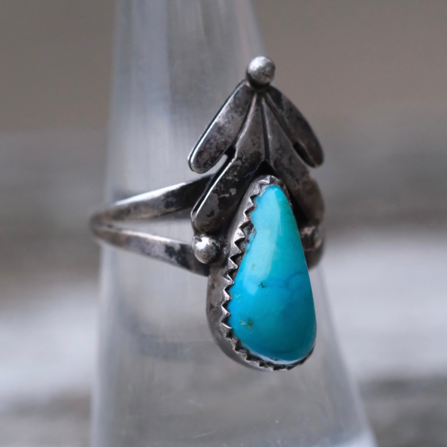 Vintage Sterling Turquoise Feather Ring 7.25