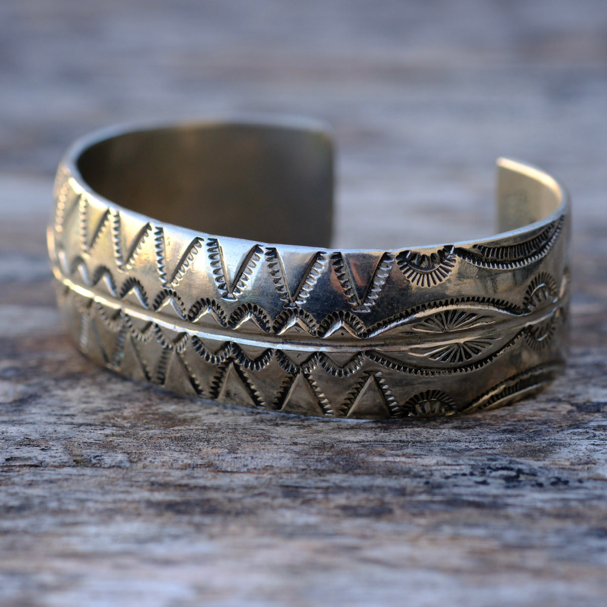 Vintage Sterling Silver Stamped Wide Cuff Bracelet