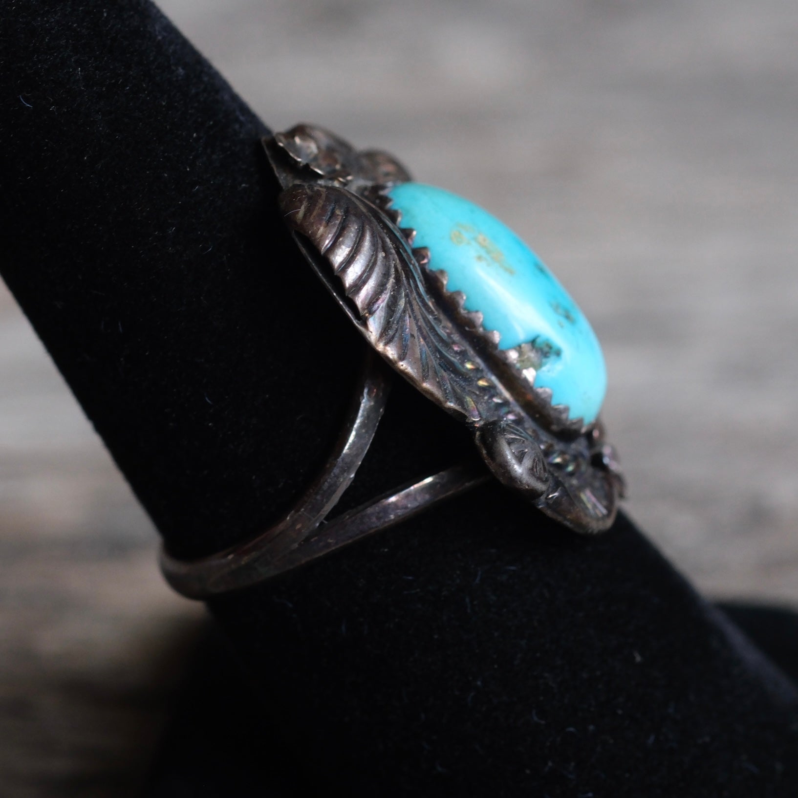 Vintage Sterling Turquoise Feather Ring 7.25