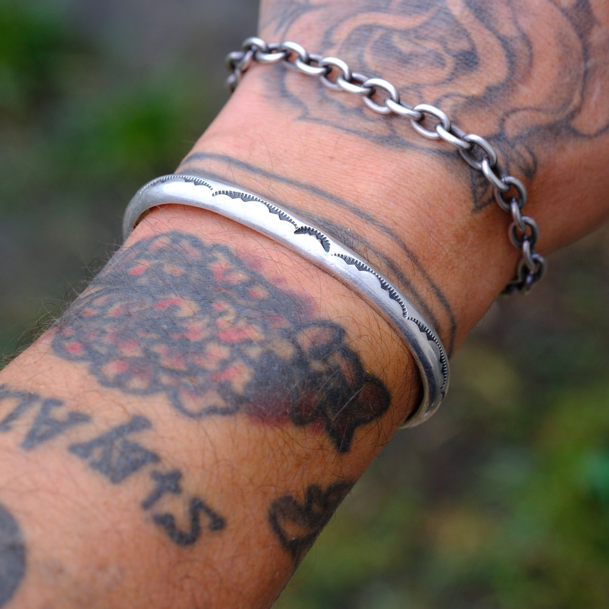 Vintage Sterling Silver Stamped Cuff Bracelet