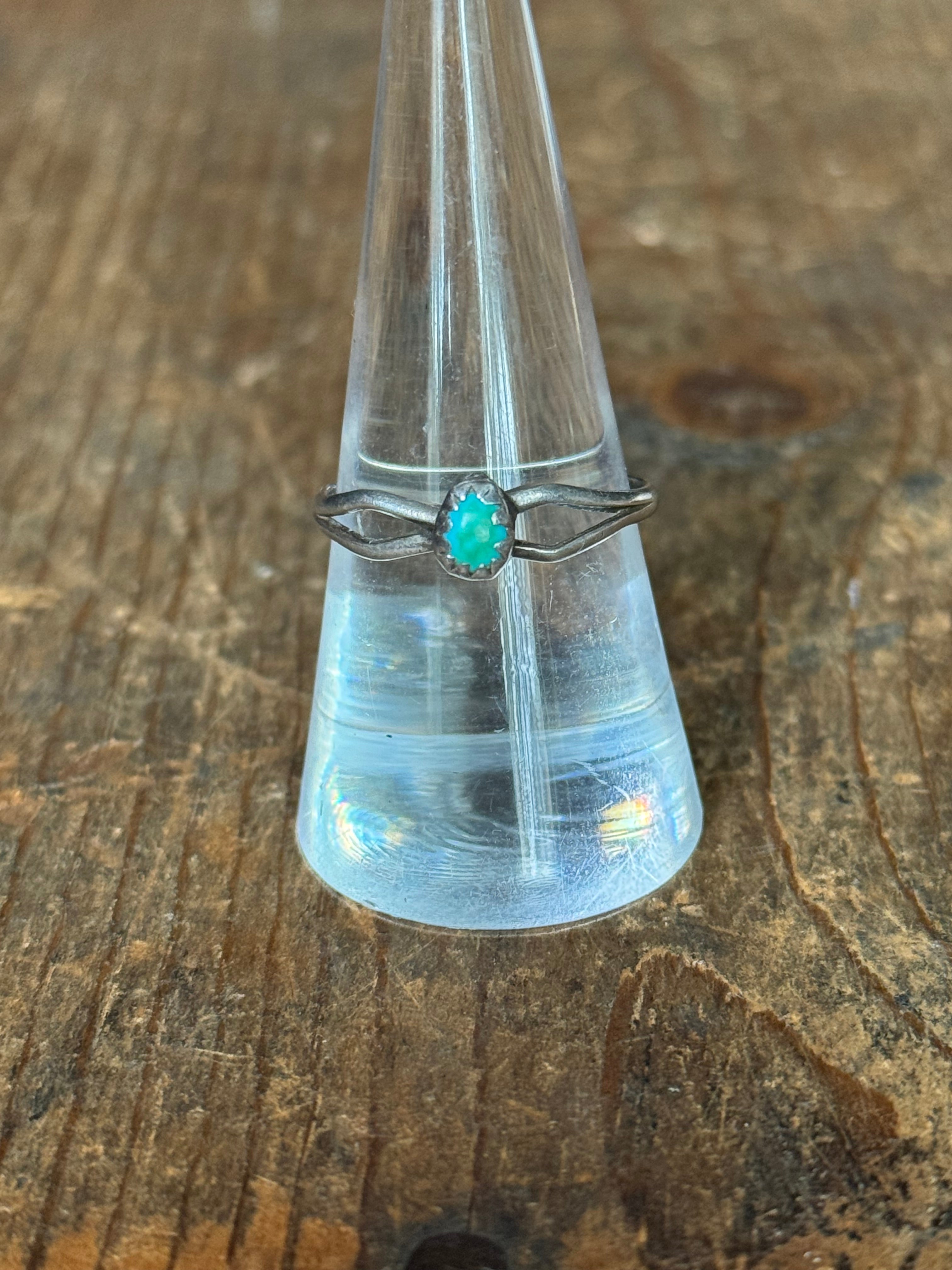 Vintage Sterling Silver Turquoise Diamond Stacker Ring 8.75