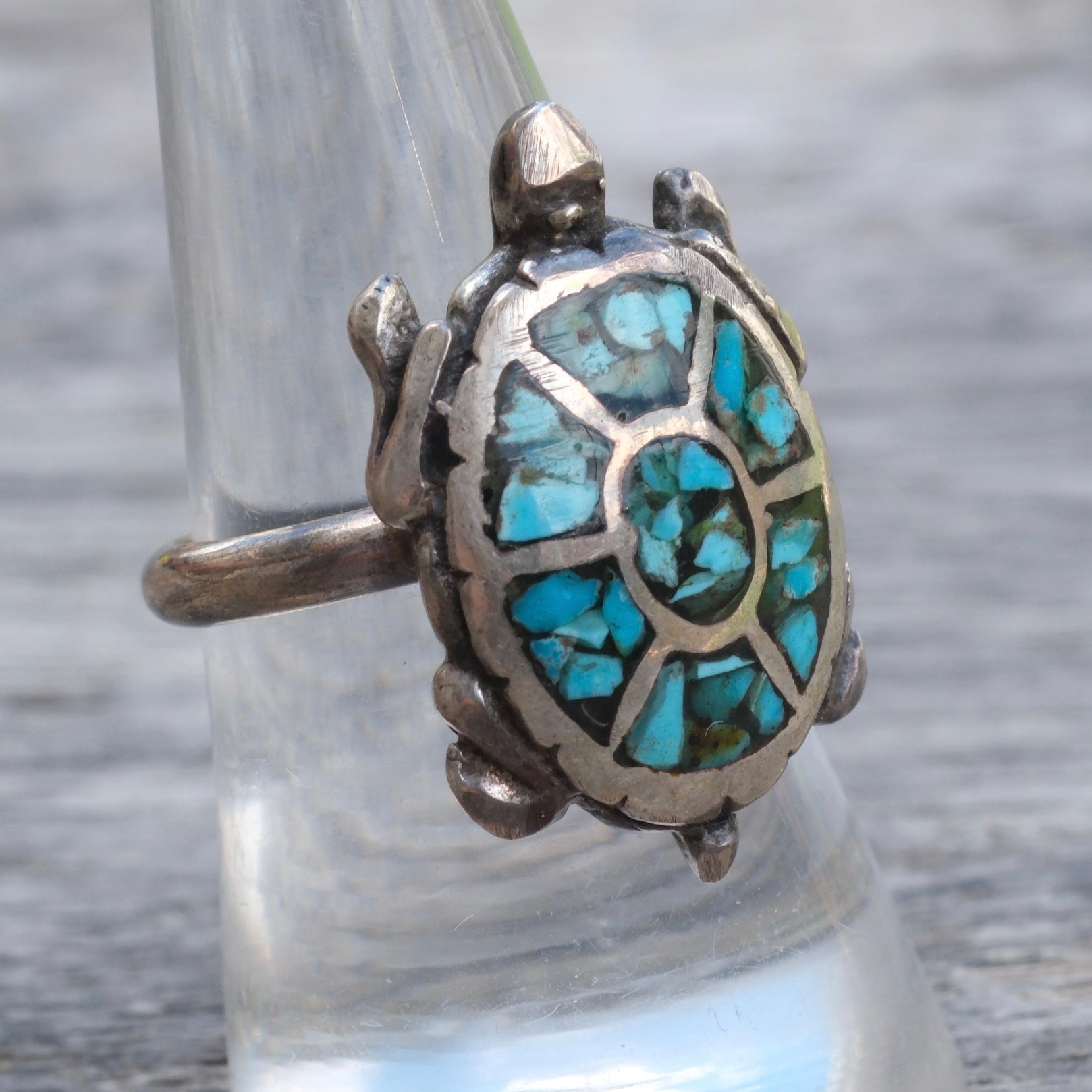 Vintage Sterling Turquoise Turtle Ring 8.75