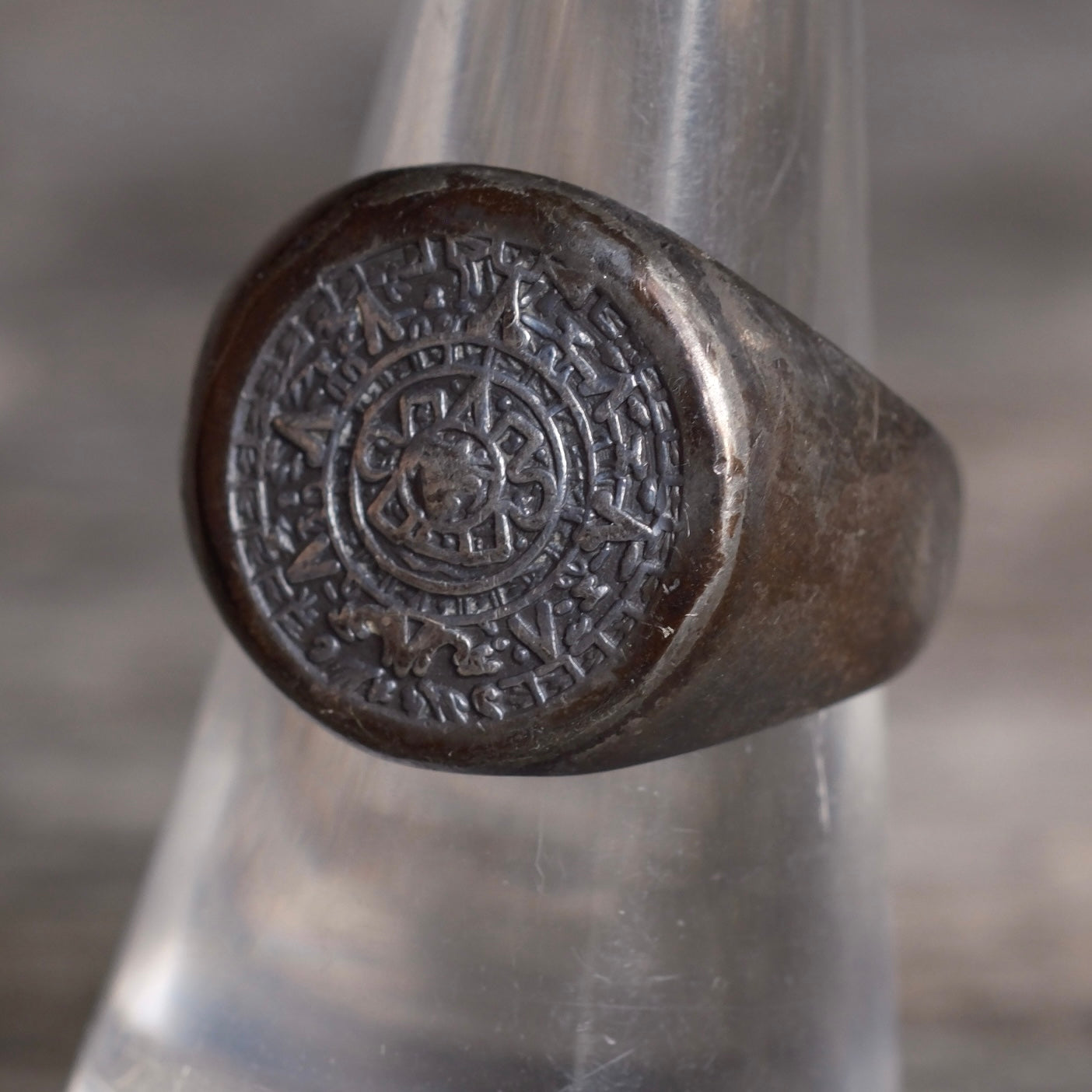 Vintage Sterling Silver Aztec Calendar Ring 7.5