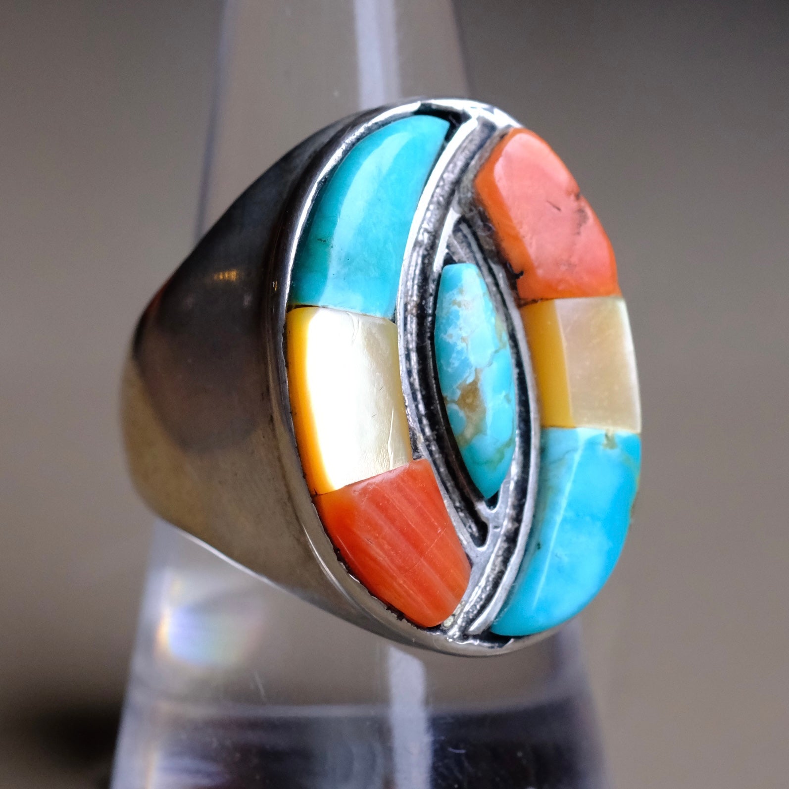 Vintage Sterling Multistone Hummingbird Inlay Ring 9.75