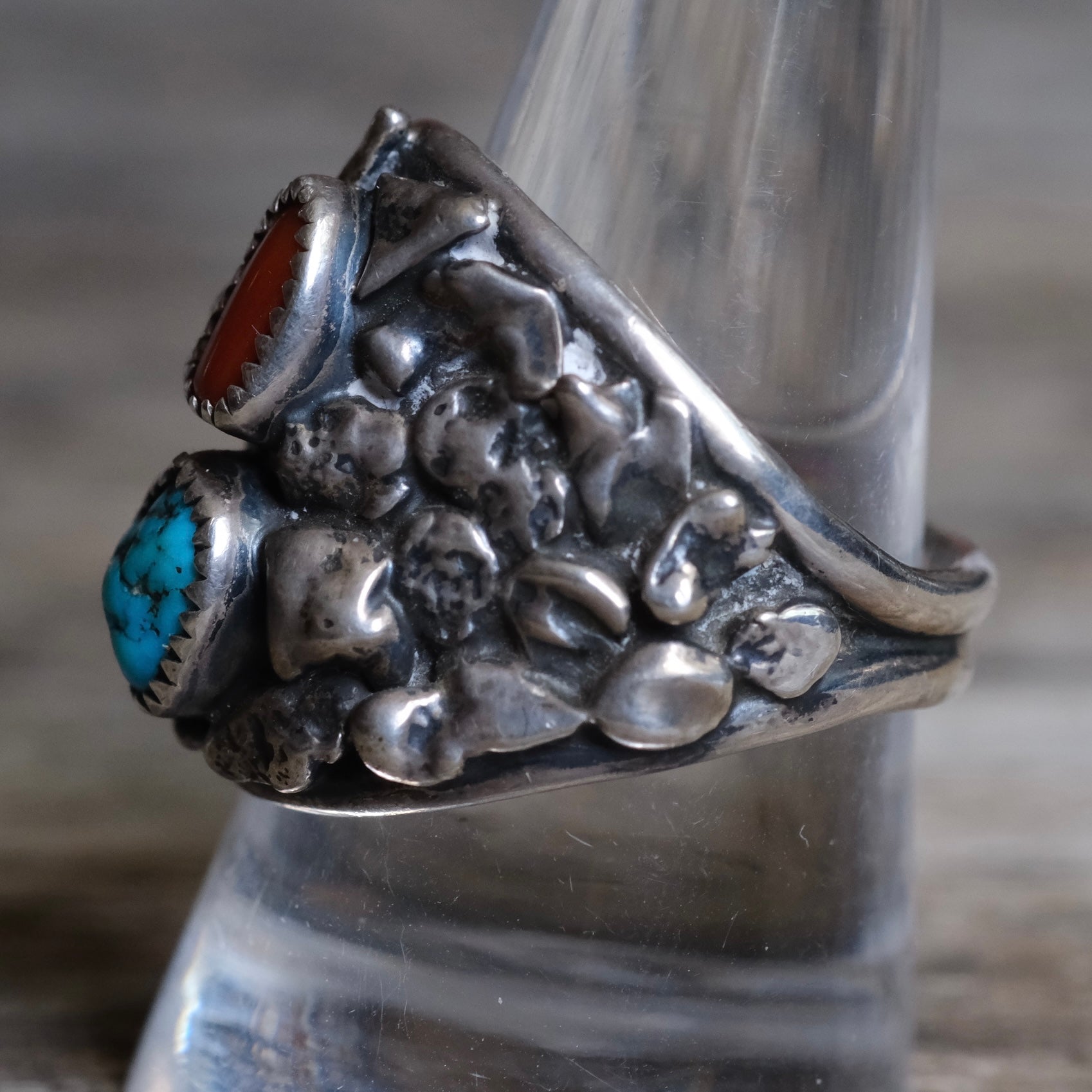 Vintage Sterling Turquoise and Coral Ring 10