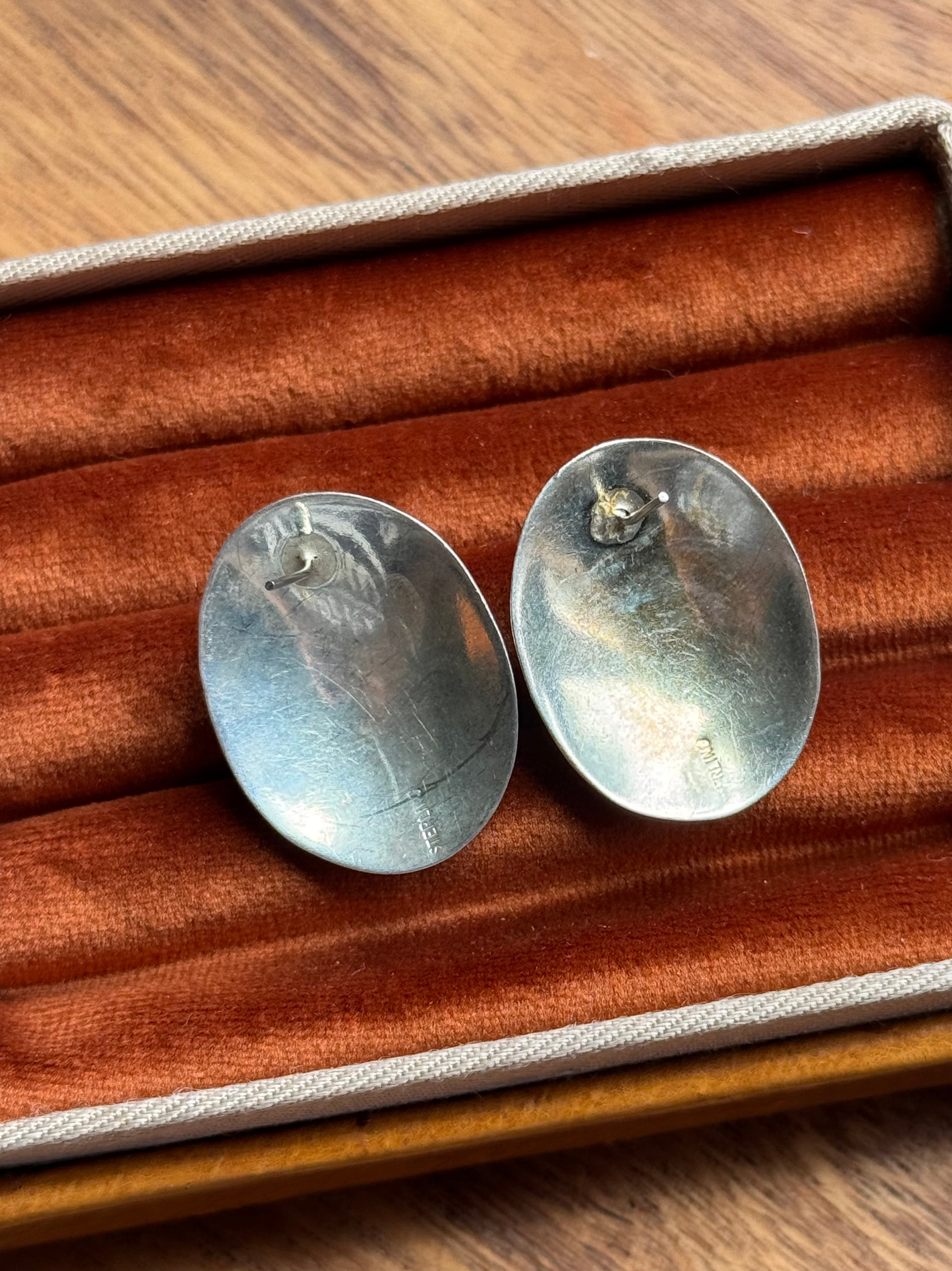 Vintage Sterling Silver Modernist Onyx Earrings