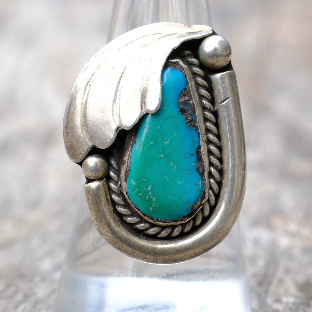 Vintage Sterling Turquoise Feather Ring 8.5