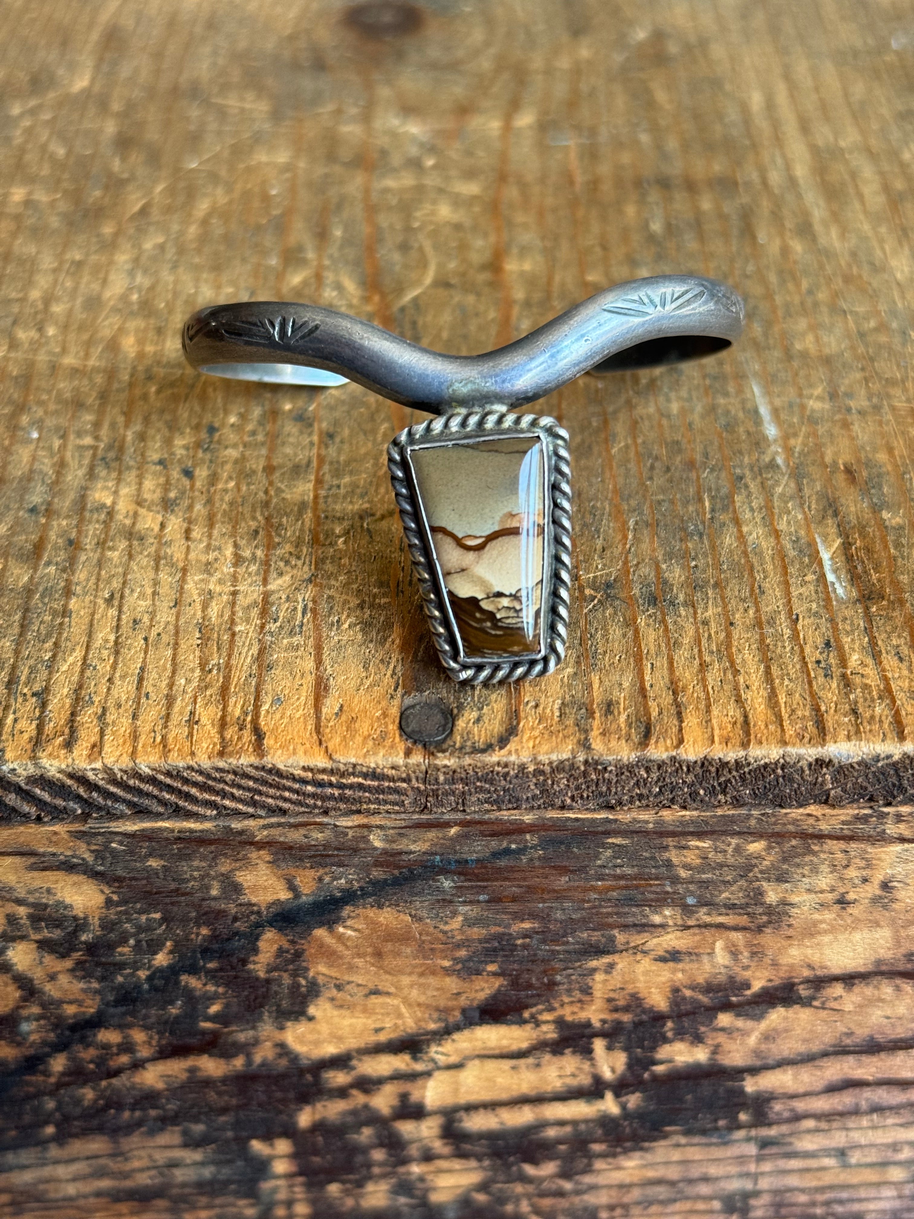 Vintage Sterling Silver Jasper Chevron Cuff