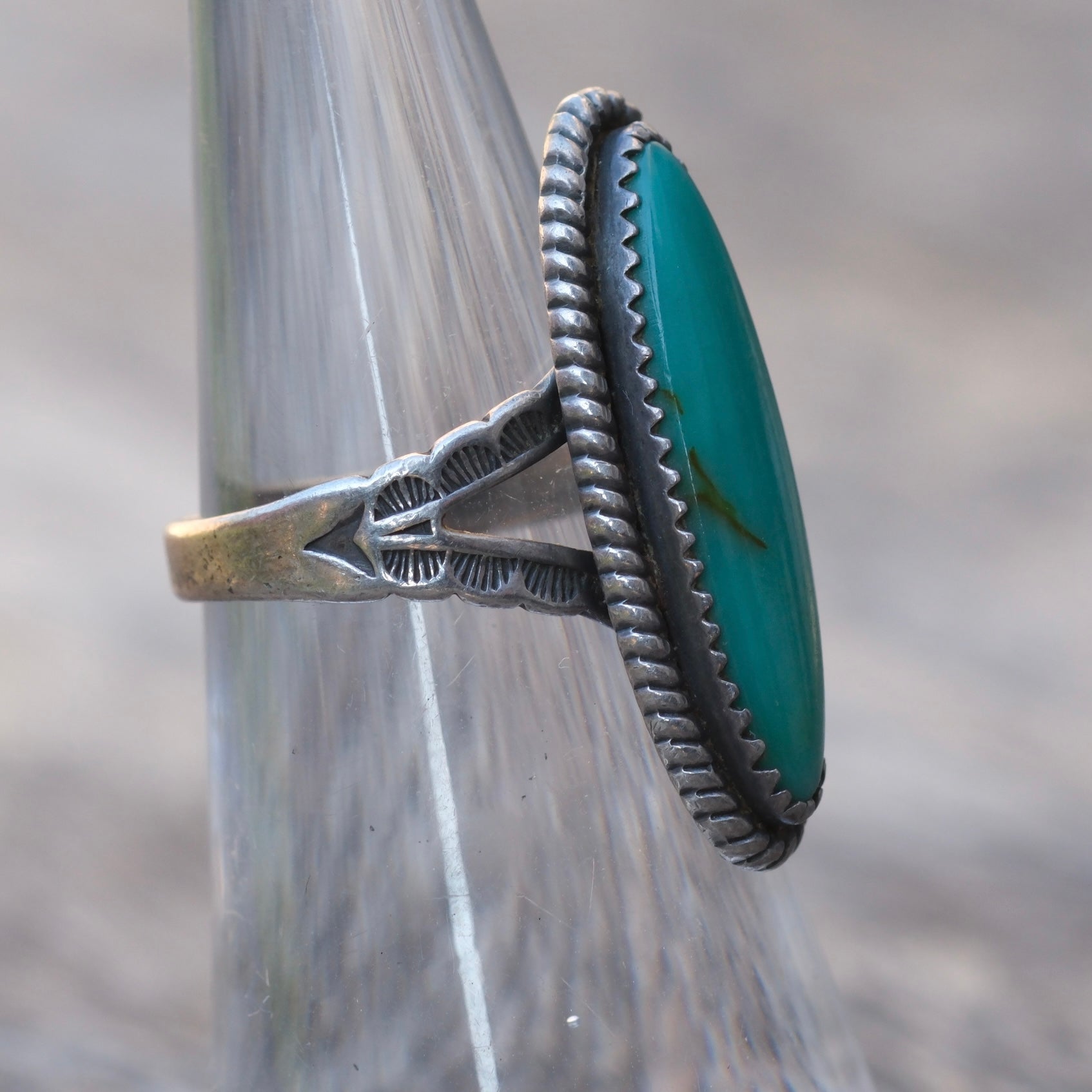 Vintage Sterling Turquoise Roper Ring 5