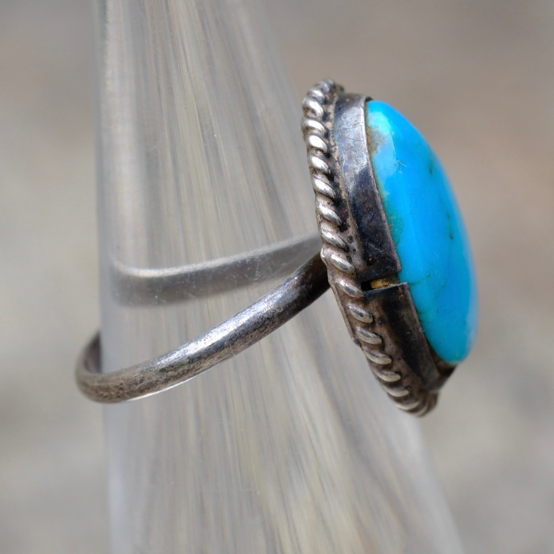 Vintage Sterling Turquoise Roper Ring 4