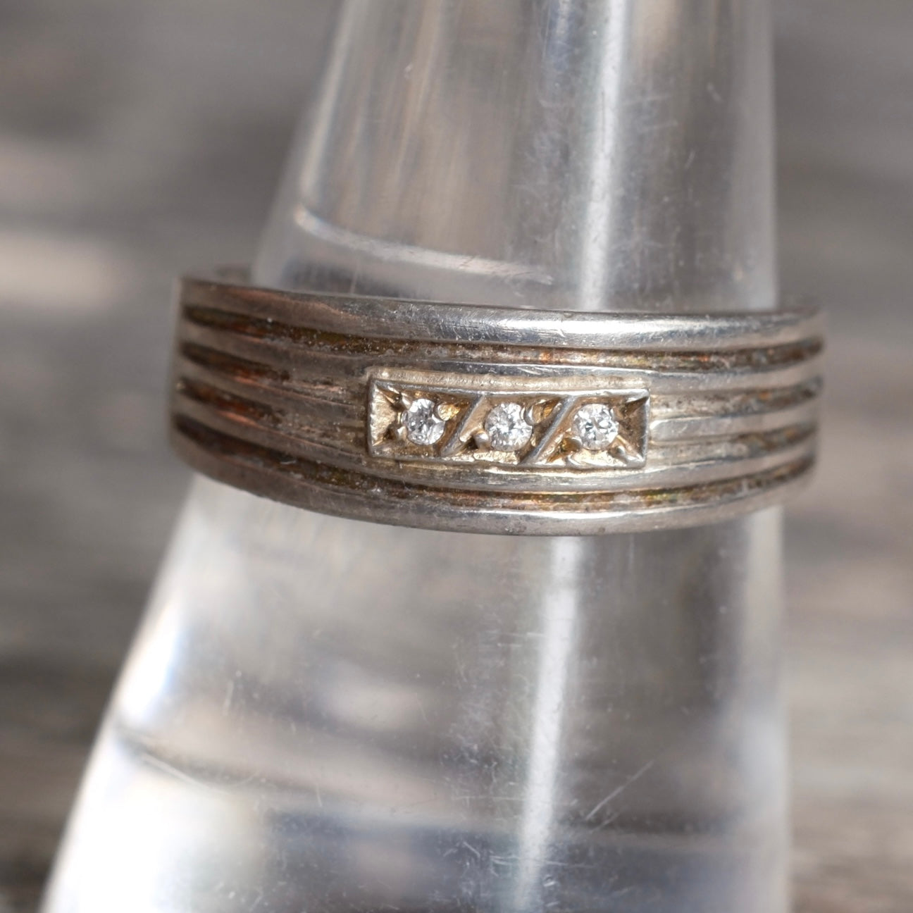 Vintage Sterling 3-Stone CZ Band Ring 9