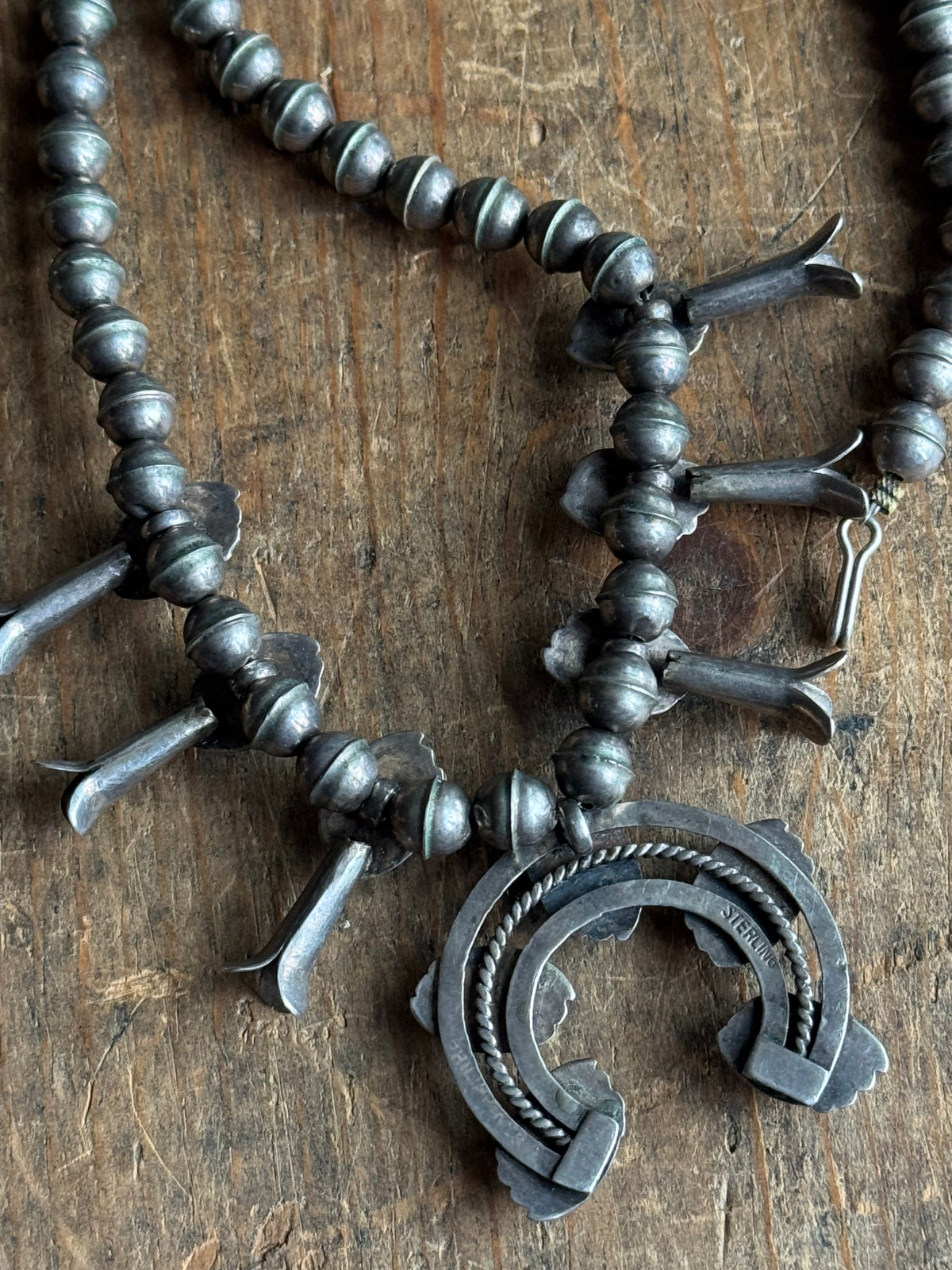 Vintage Sterling Silver Turquoise Squash Blossom Necklace