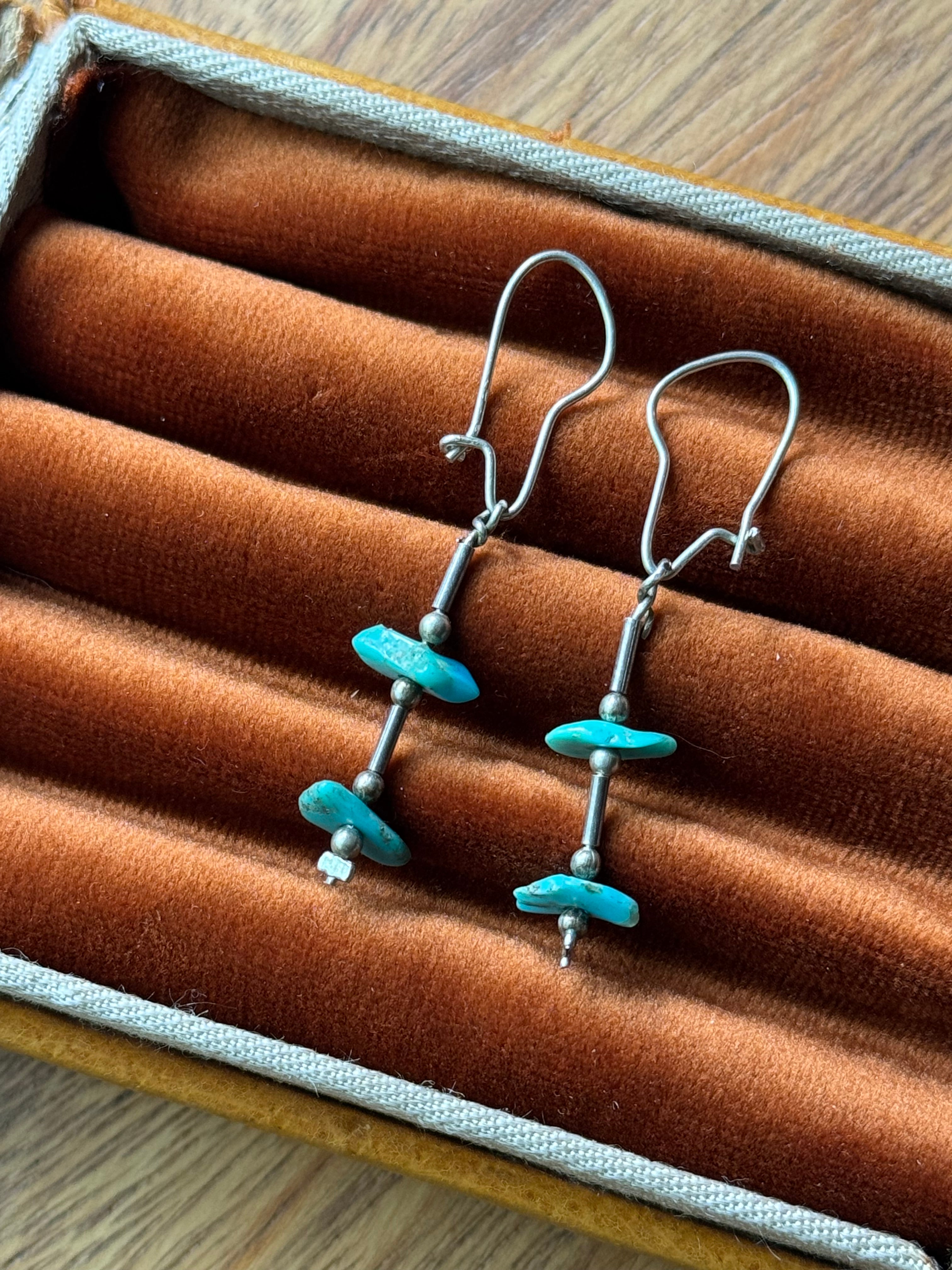 Vintage Sterling Silver Raw Turquoise Bead Earrings