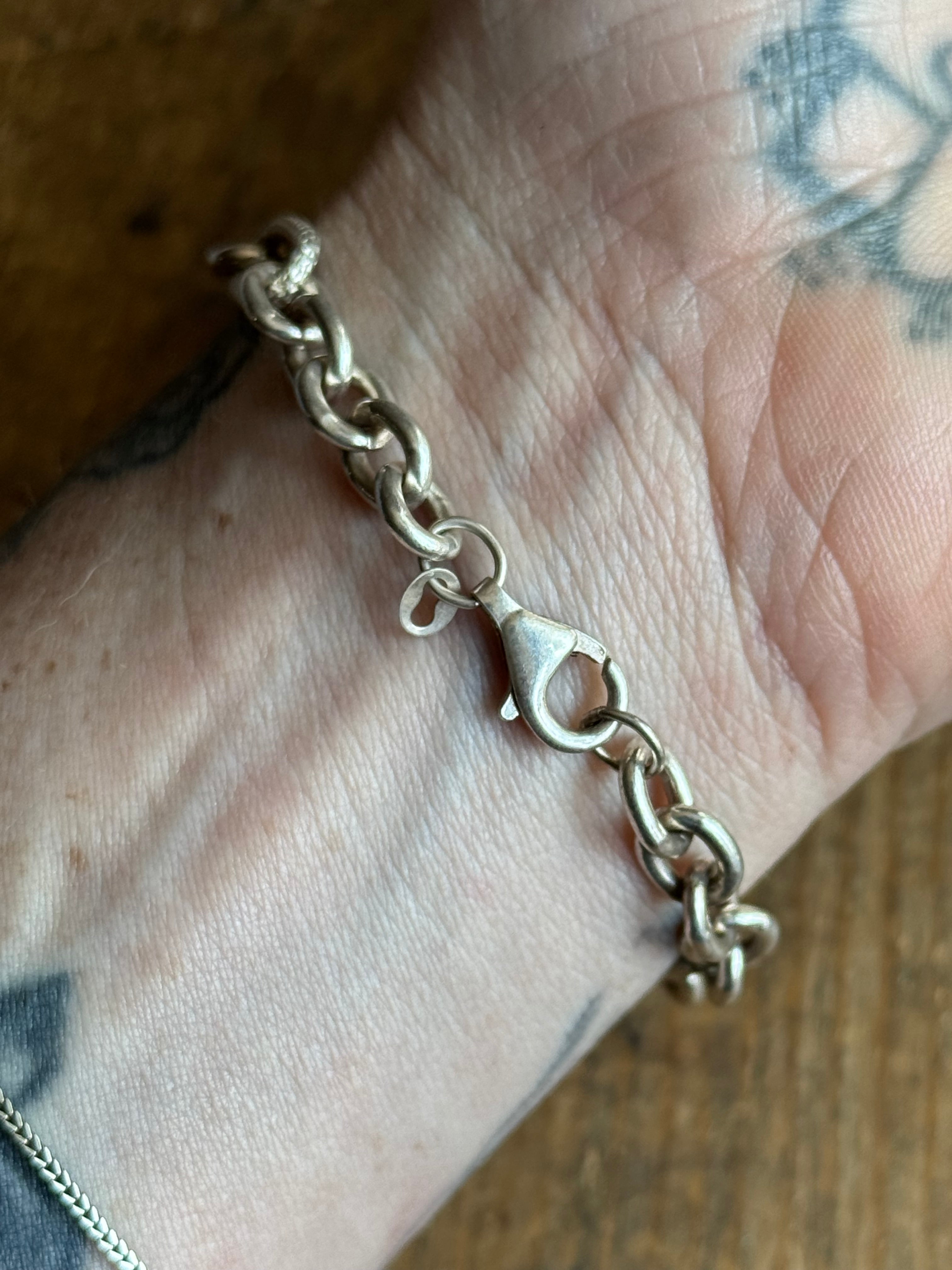 Vintage Sterling Silver 7.5” Textured Oval Cable Chain Bracelet