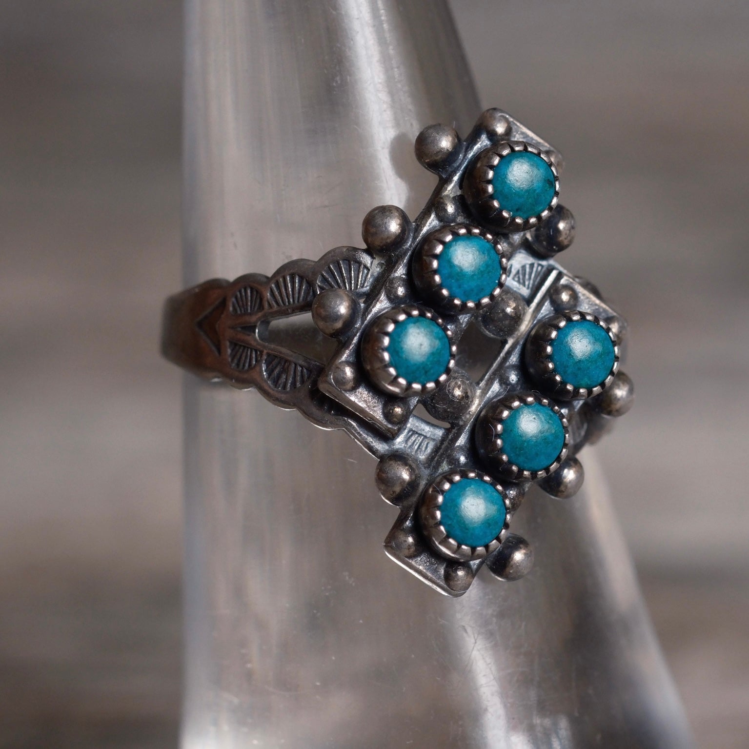 Vintage Sterling Snake Eye Turquoise Cluster Ring 6