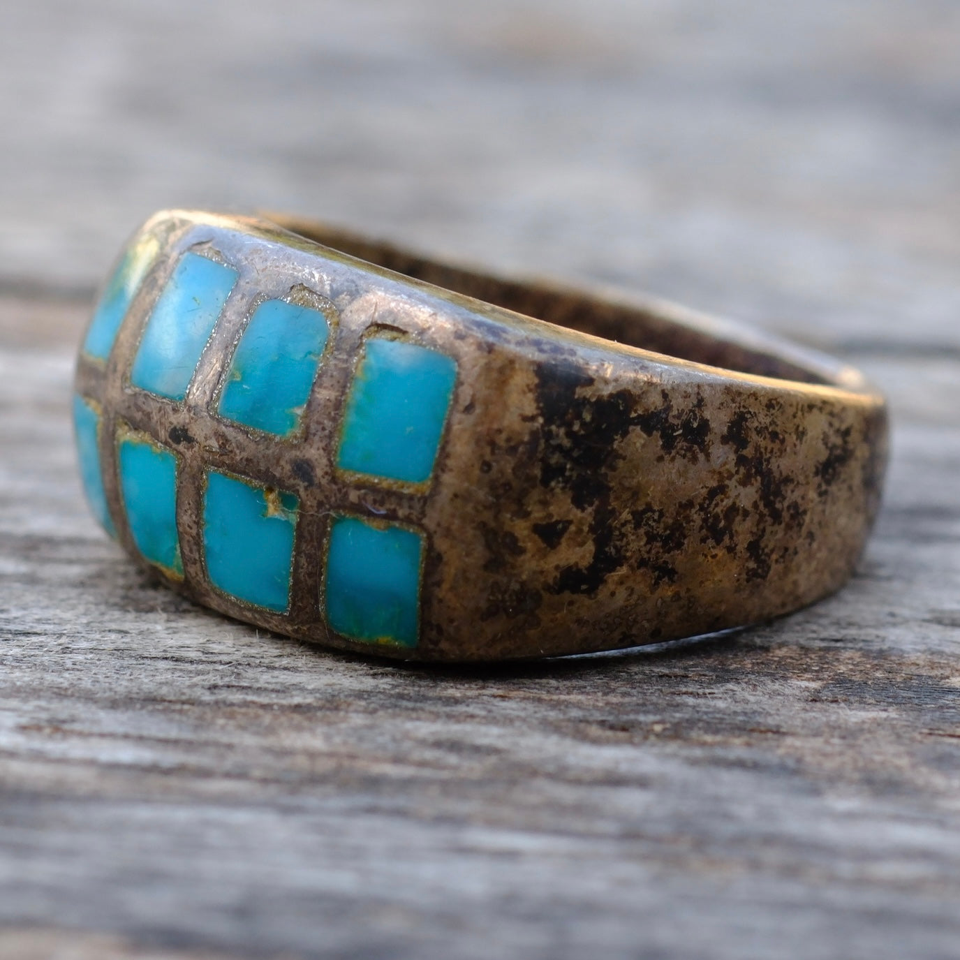 Vintage Sterling Turquoise Inlay Ring 8.5