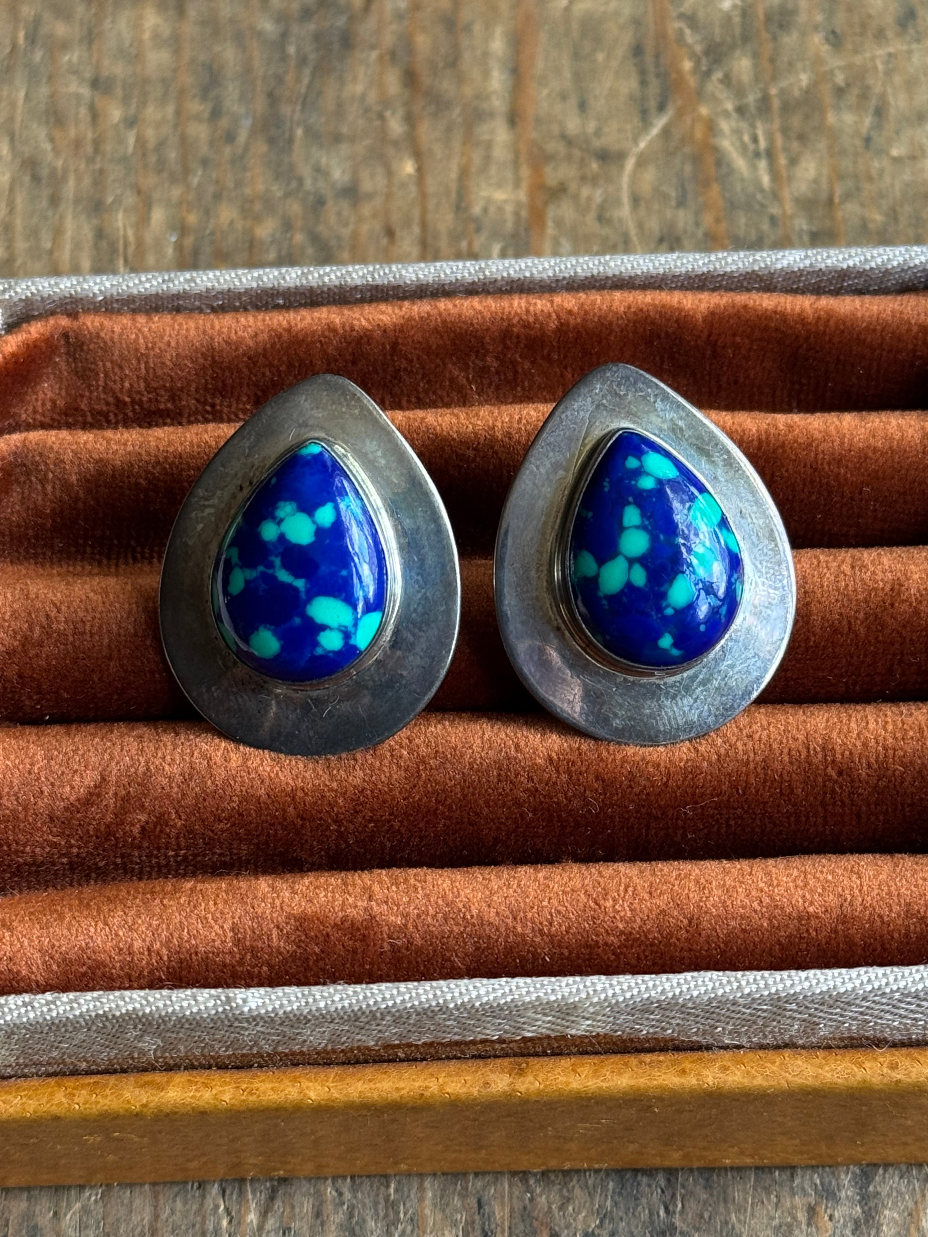 Vintage Sterling Silver Azurite Teardrop Earrings
