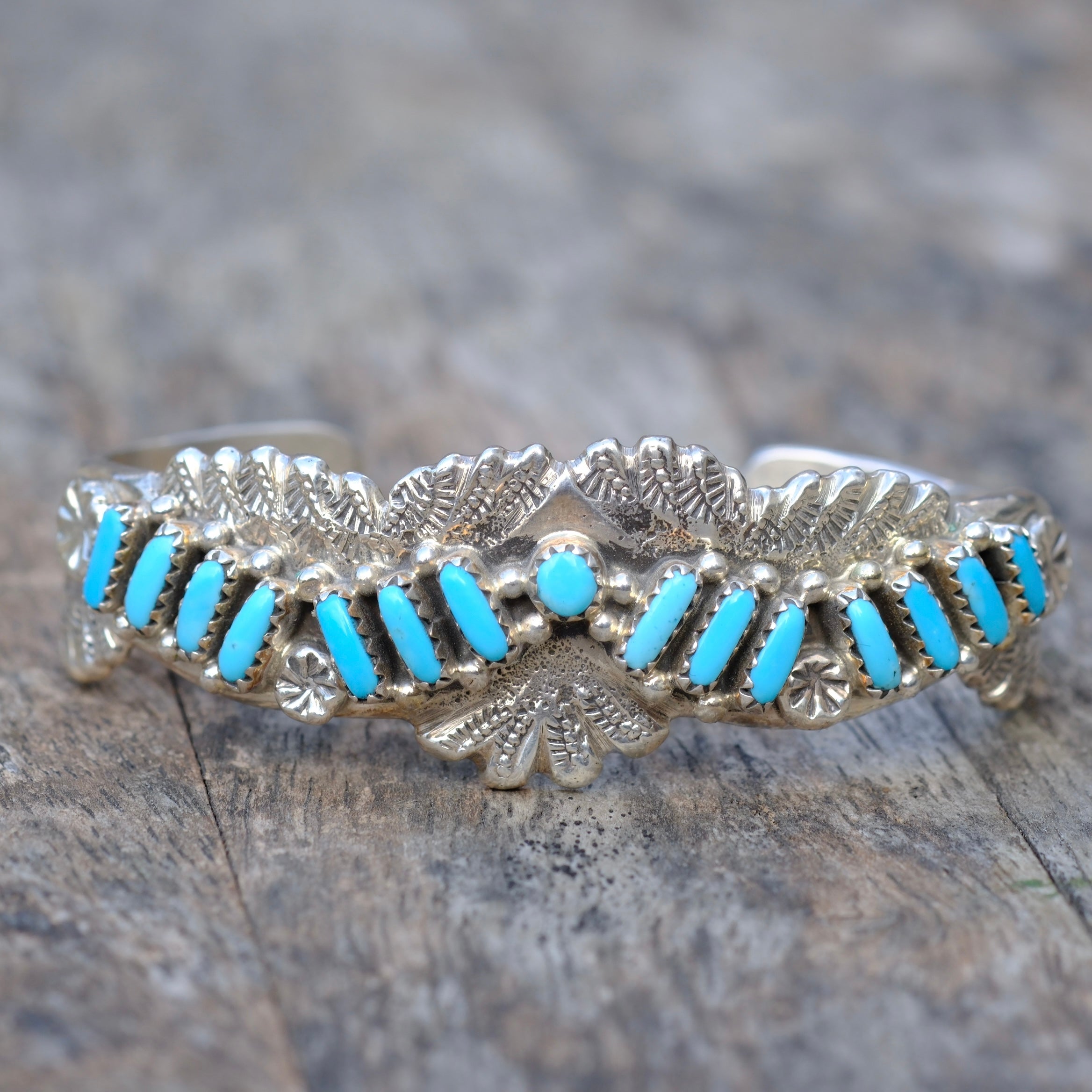 Vintage Sterling Zuni Petit Point Turquoise Cuff Bracelet Mary Faye Hanaweeke