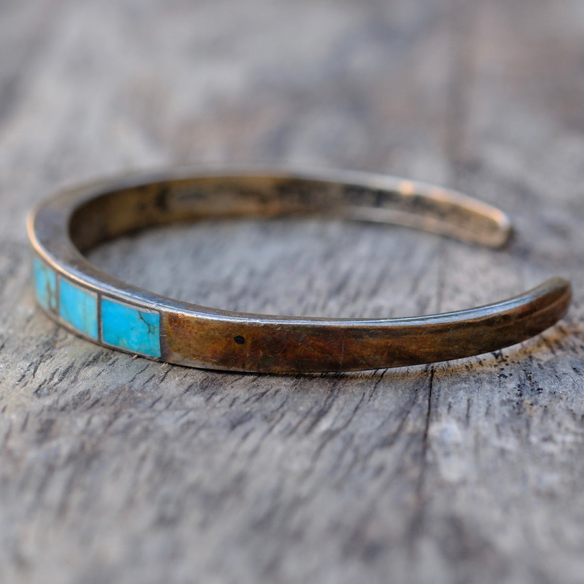 Vintage Sterling Turquoise Inlay Cuff Bracelet