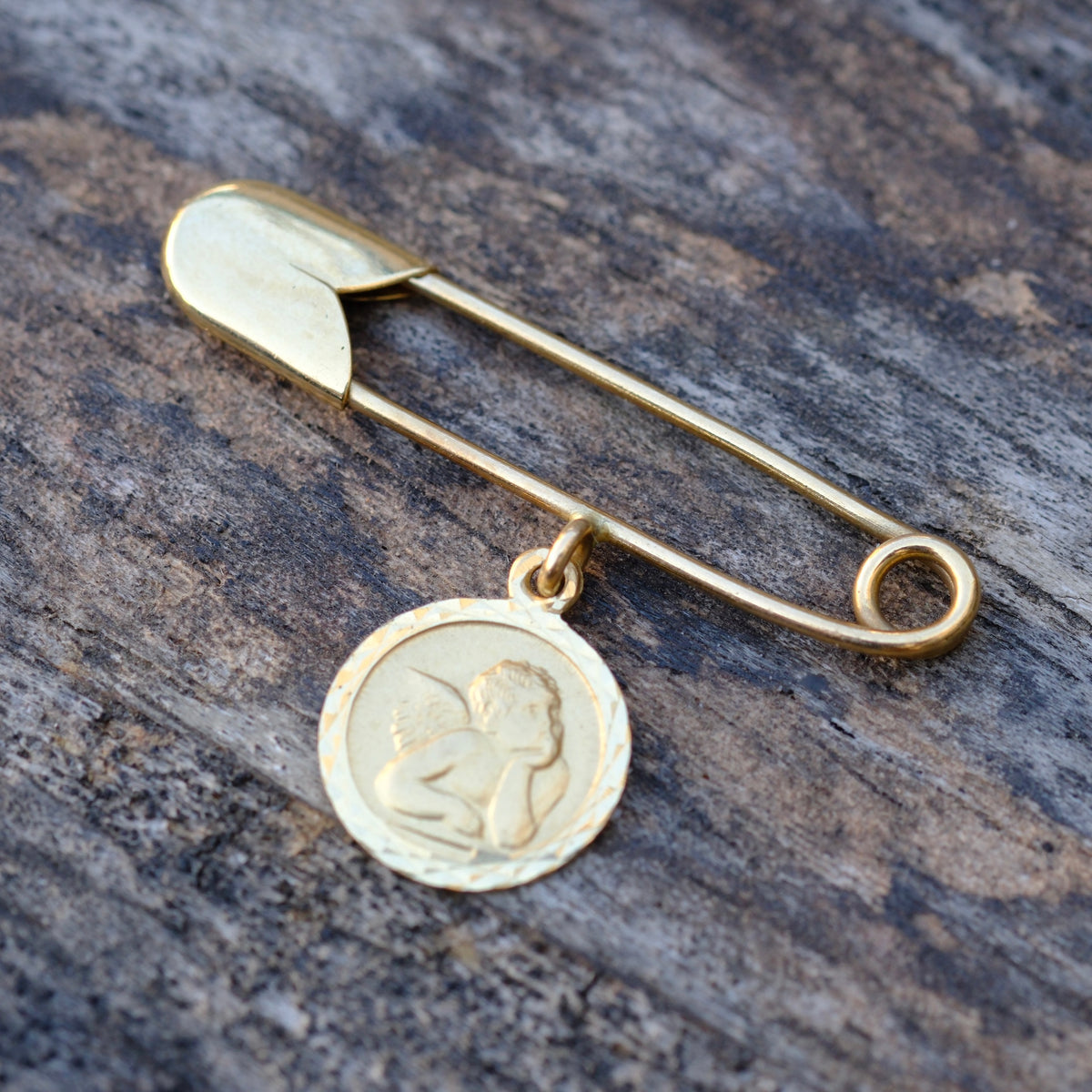Vintage 14K Gold Cherub Safety Pin