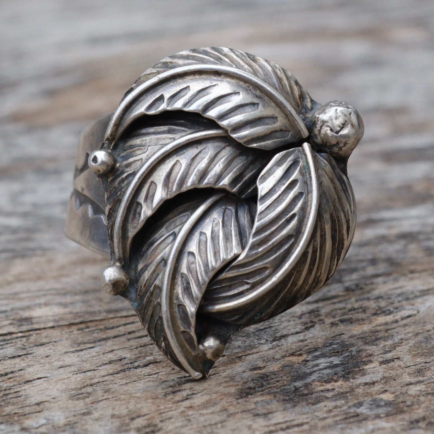 Vintage Sterling Silver Feather Ring 7.25