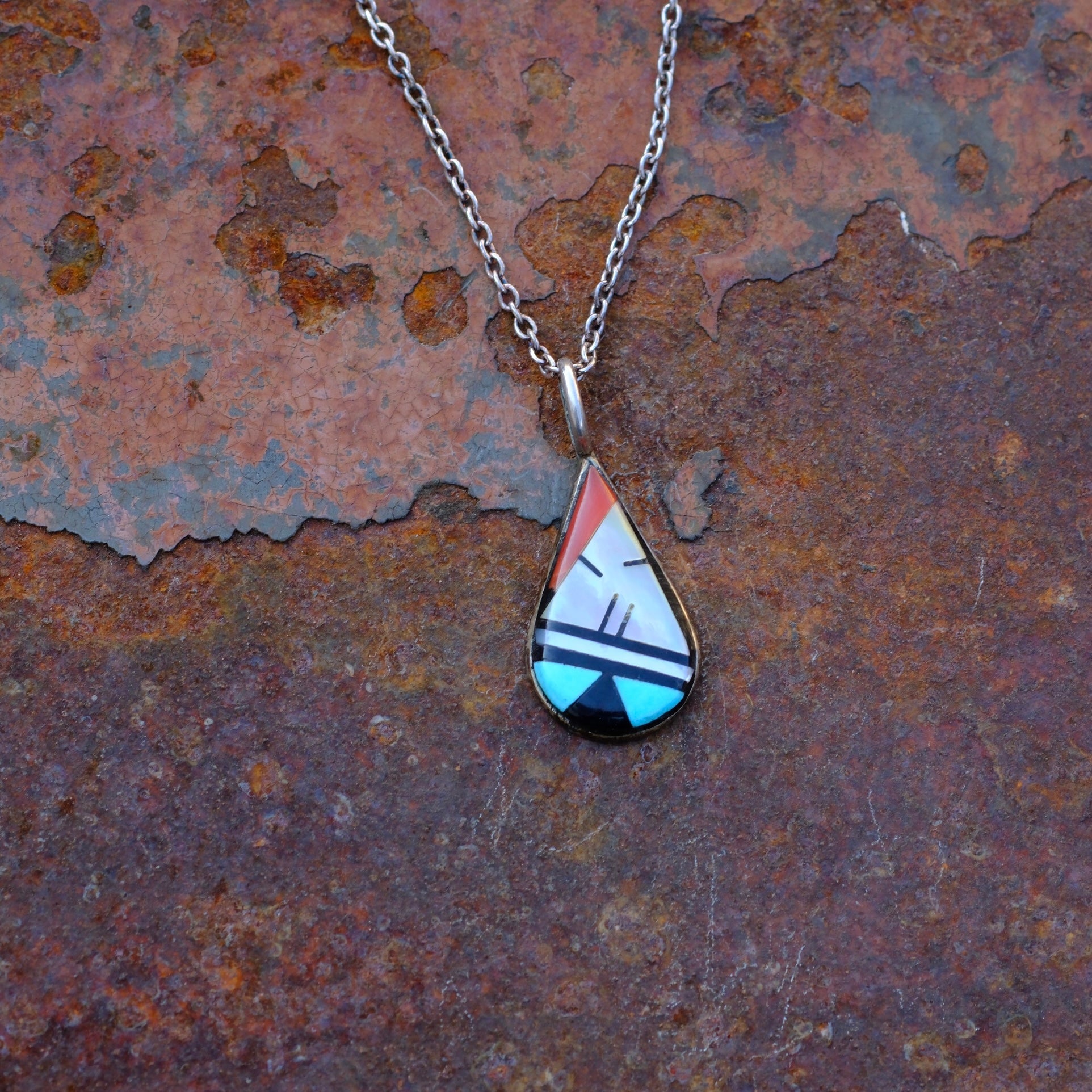 Vintage Sterling Silver Multistone Inlay Necklace