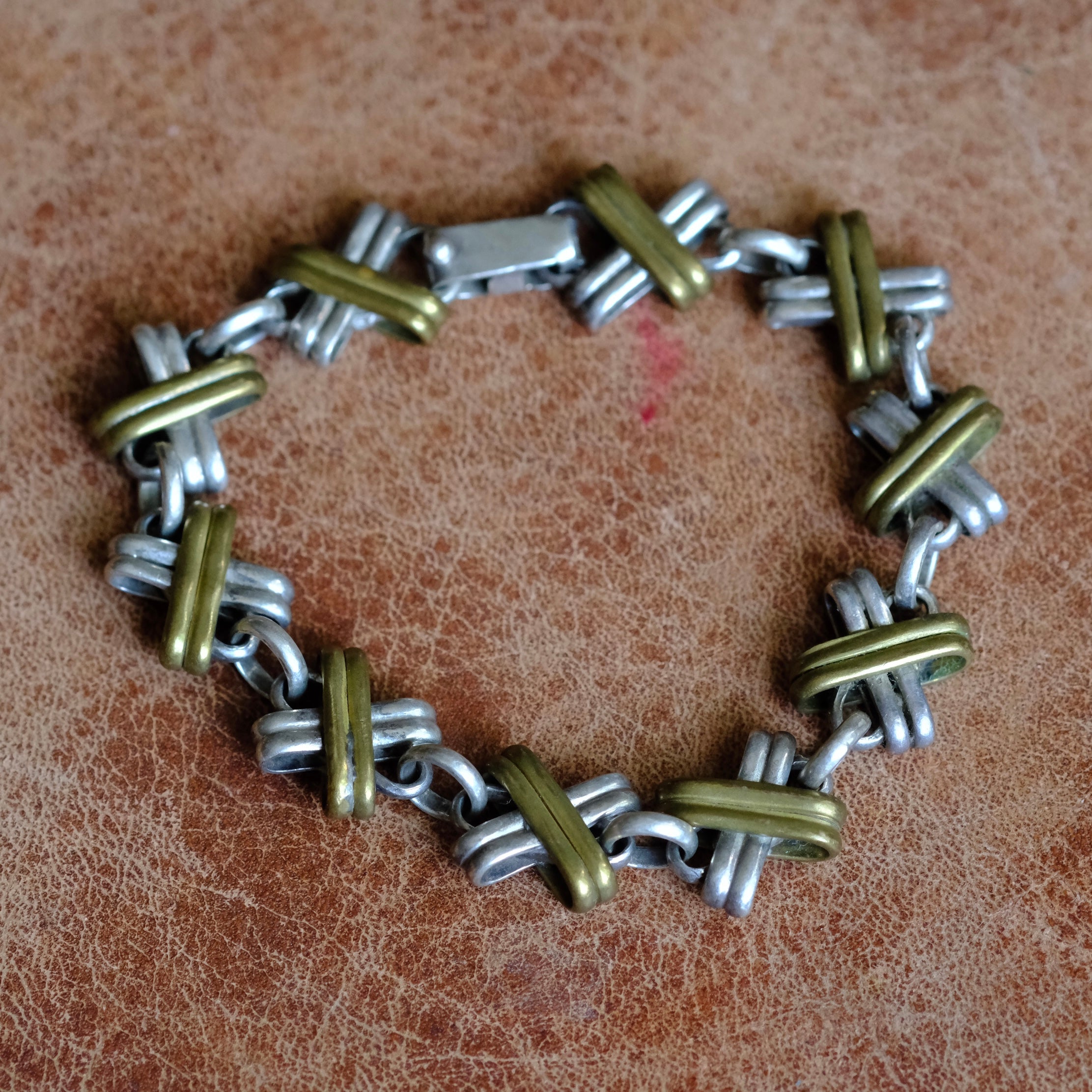 Vintage Sterling Silver and Copper X Link Bracelet