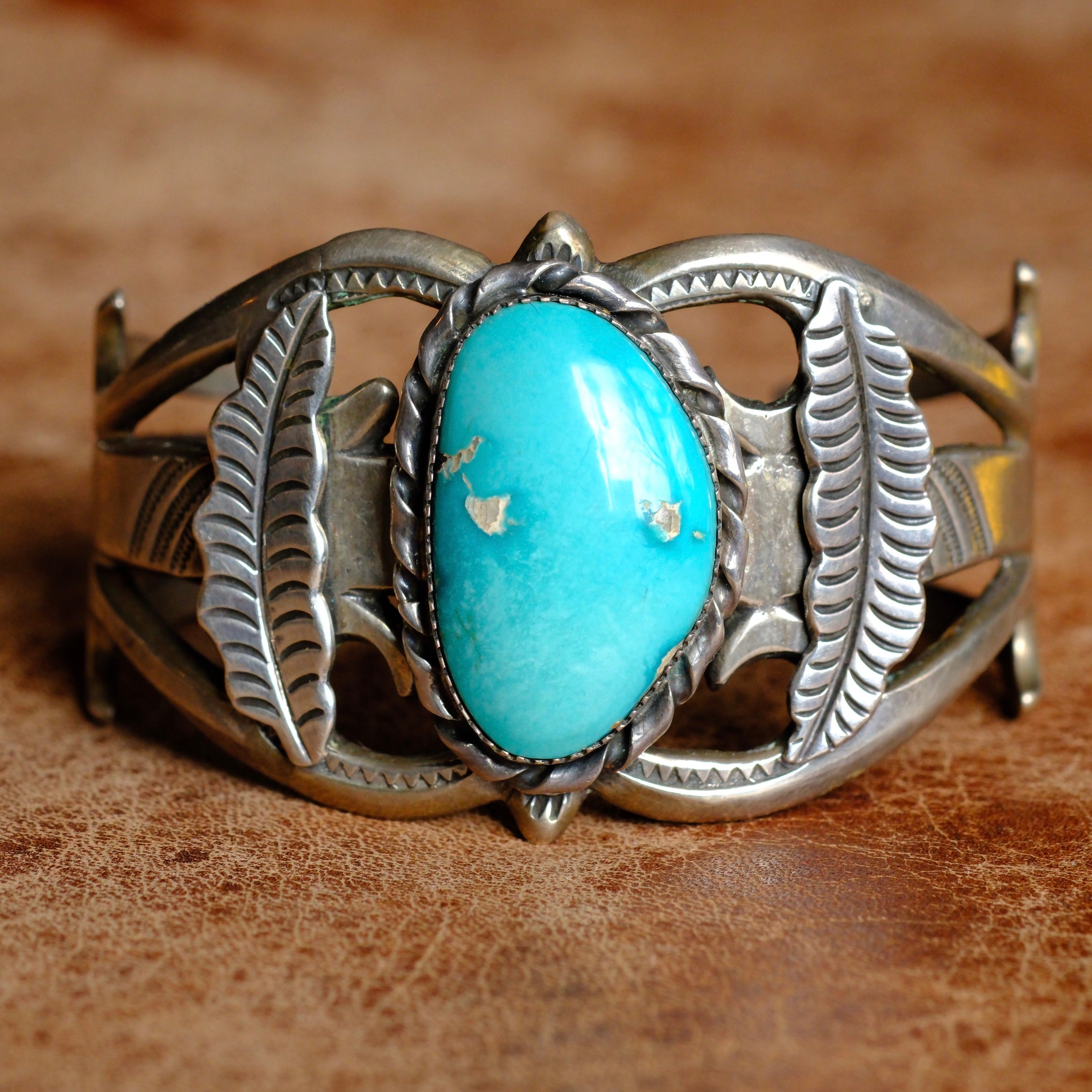 Vintage Sterling Turquoise Sandcast Cuff Bracelet
