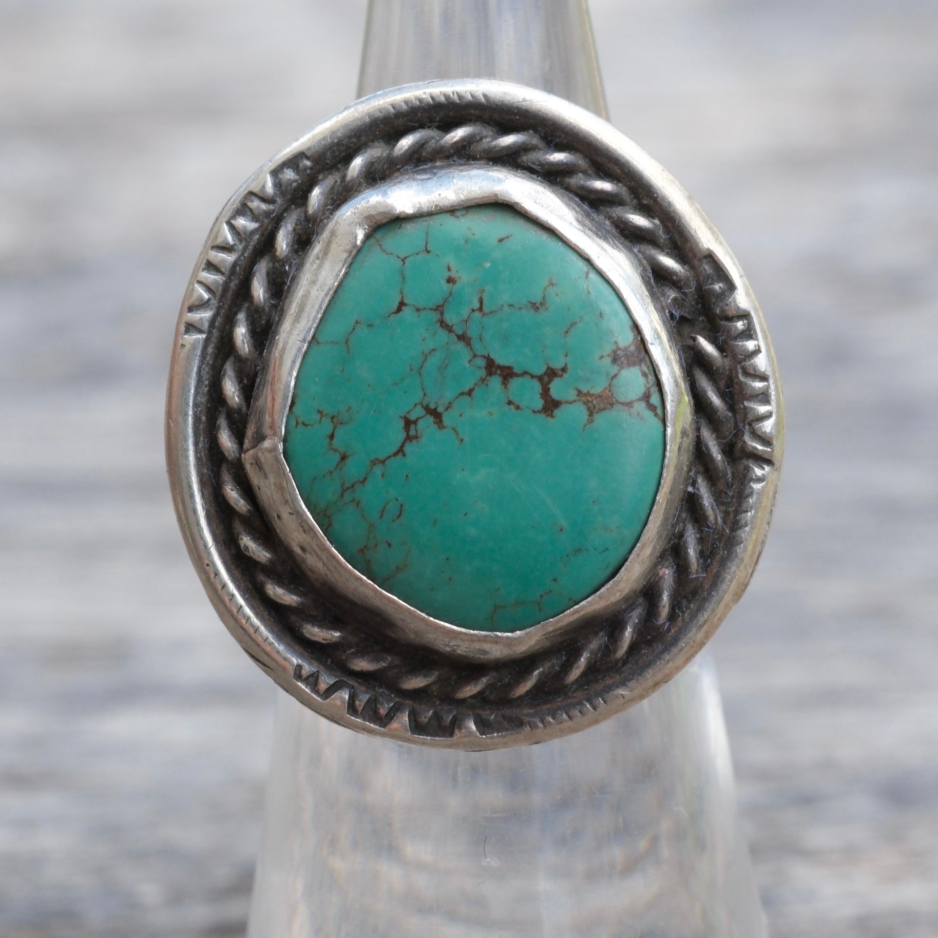 Vintage Sterling Turquoise Roper Ring 5