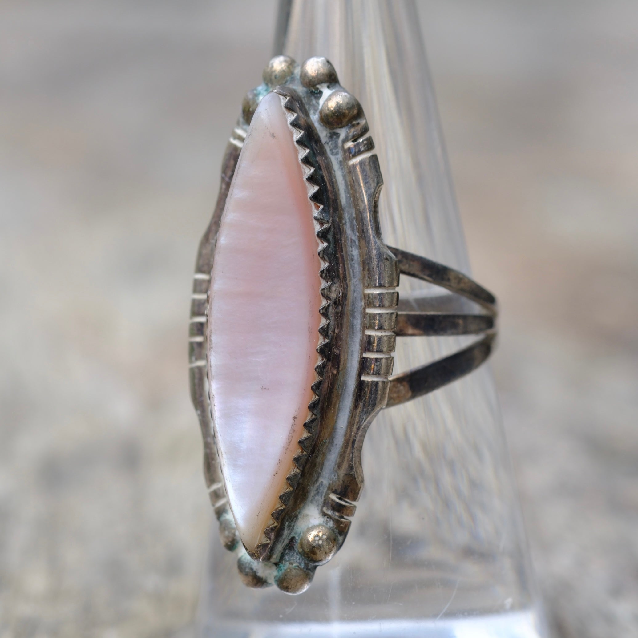 Vintage Sterling Mother Of Pearl Ring 7.5