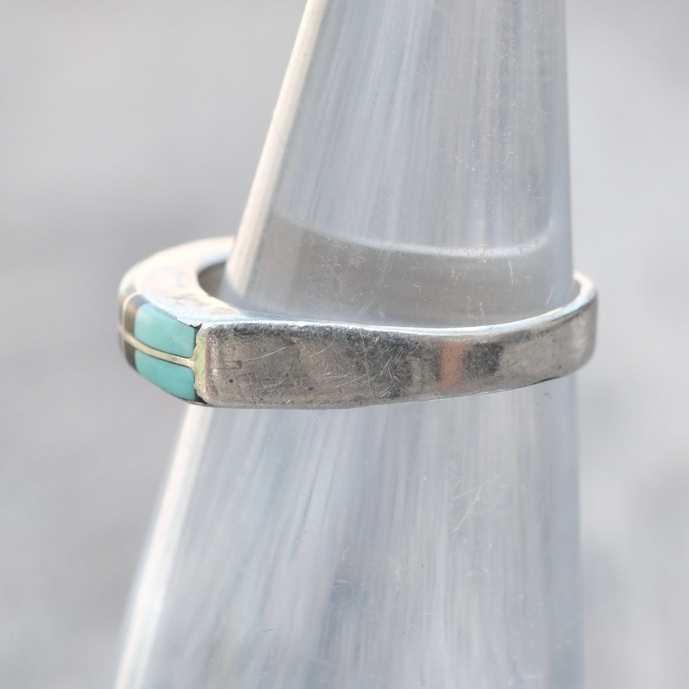Vintage Sterling Turquoise and Onyx Inlay Band Ring 4