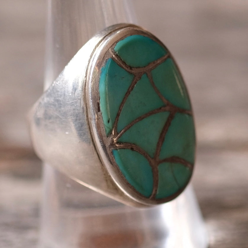 Vintage Sterling Turquoise Inlay Ring 9.5