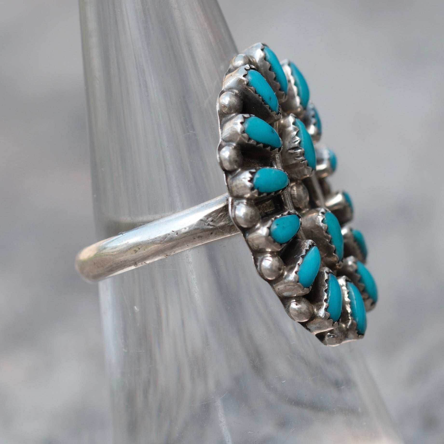 Vintage Sterling Turquoise Cluster Ring 6.25