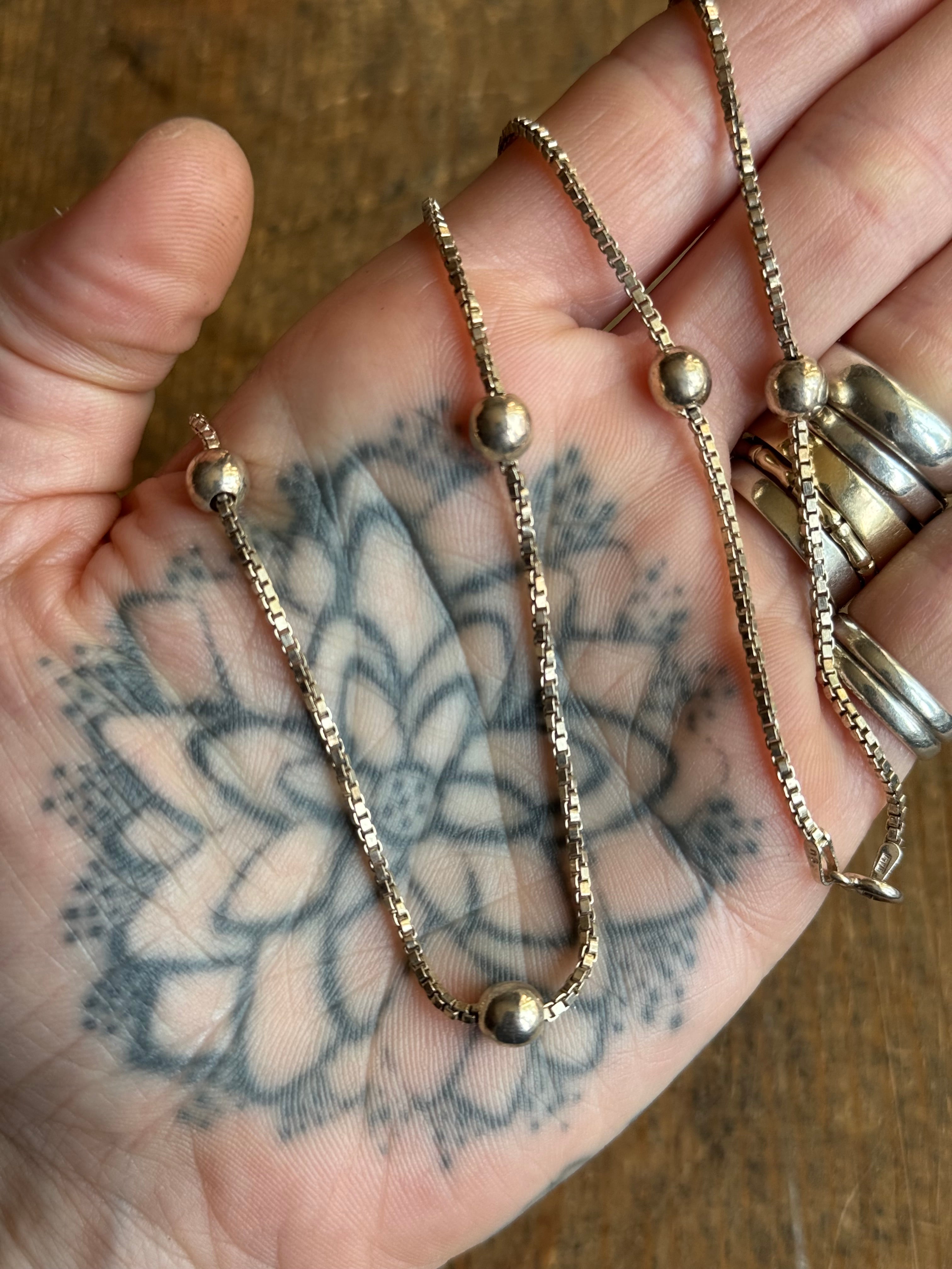 Vintage Sterling Silver 23” Beaded Box Chain