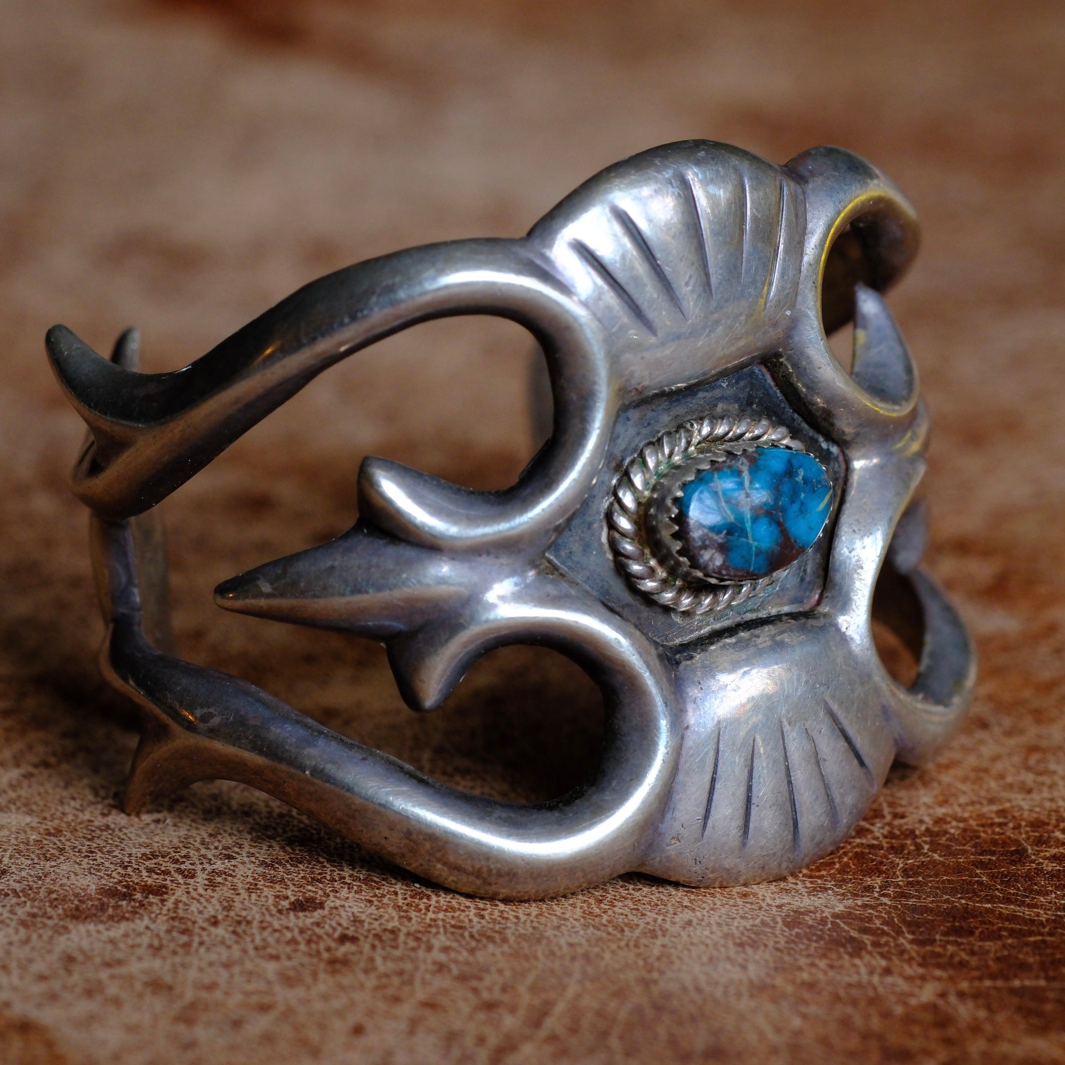 Vintage Sterling Turquoise Sandcast Cuff Bracelet