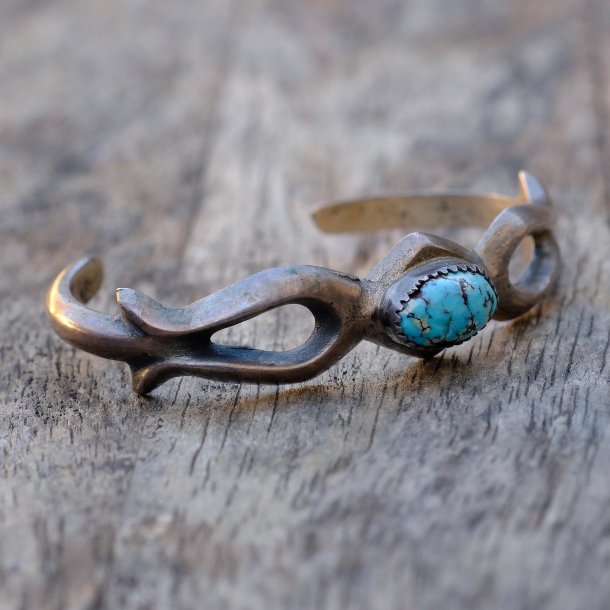 Vintage Sterling Turquoise Sand Cast Cuff Bracelet