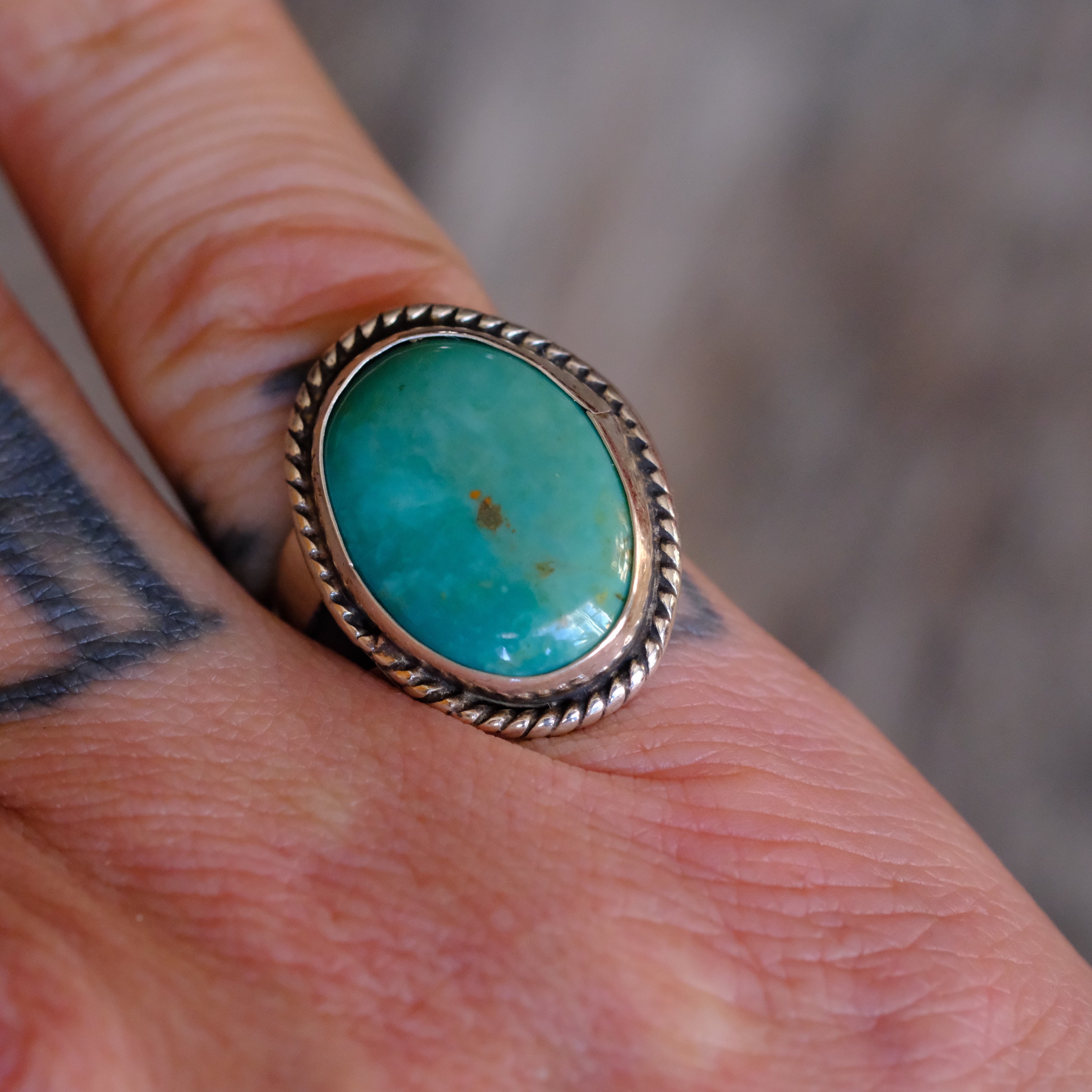 Vintage Sterling Turquoise Roper Ring 5.75