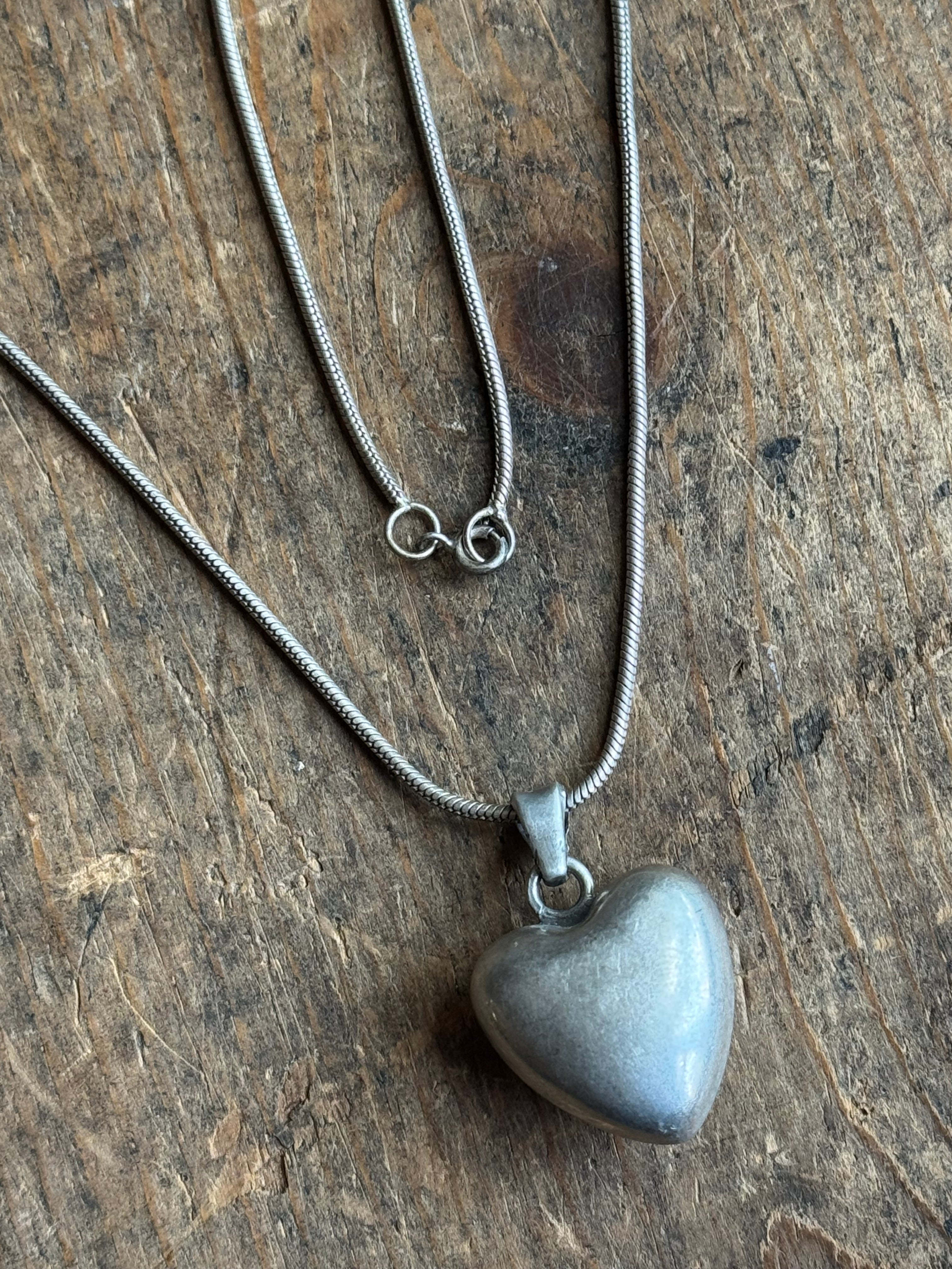 Vintage Sterling Silver Hollow Heart Necklace