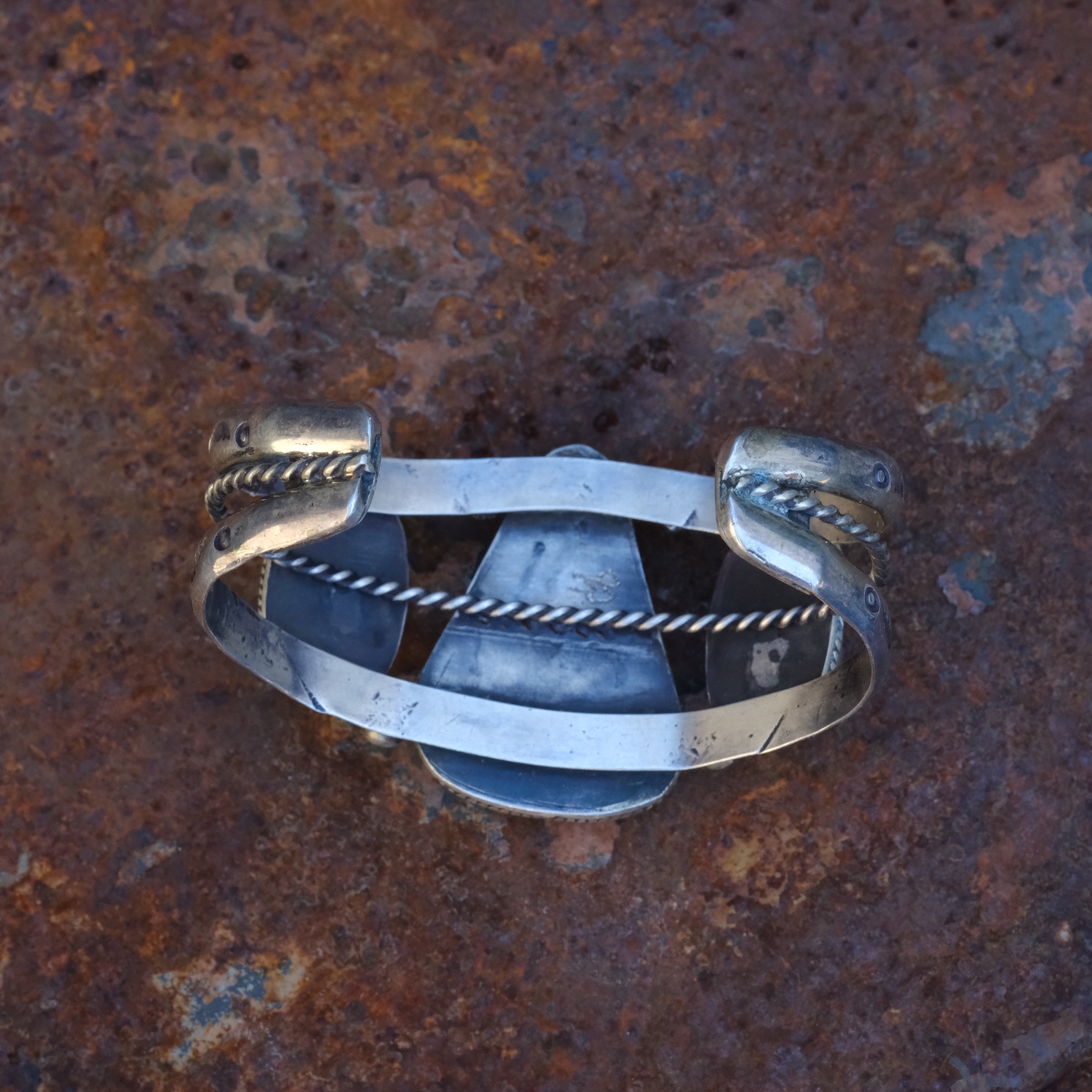 Huge Vintage Sterling 3-Stone Turquoise Cuff Bracelet