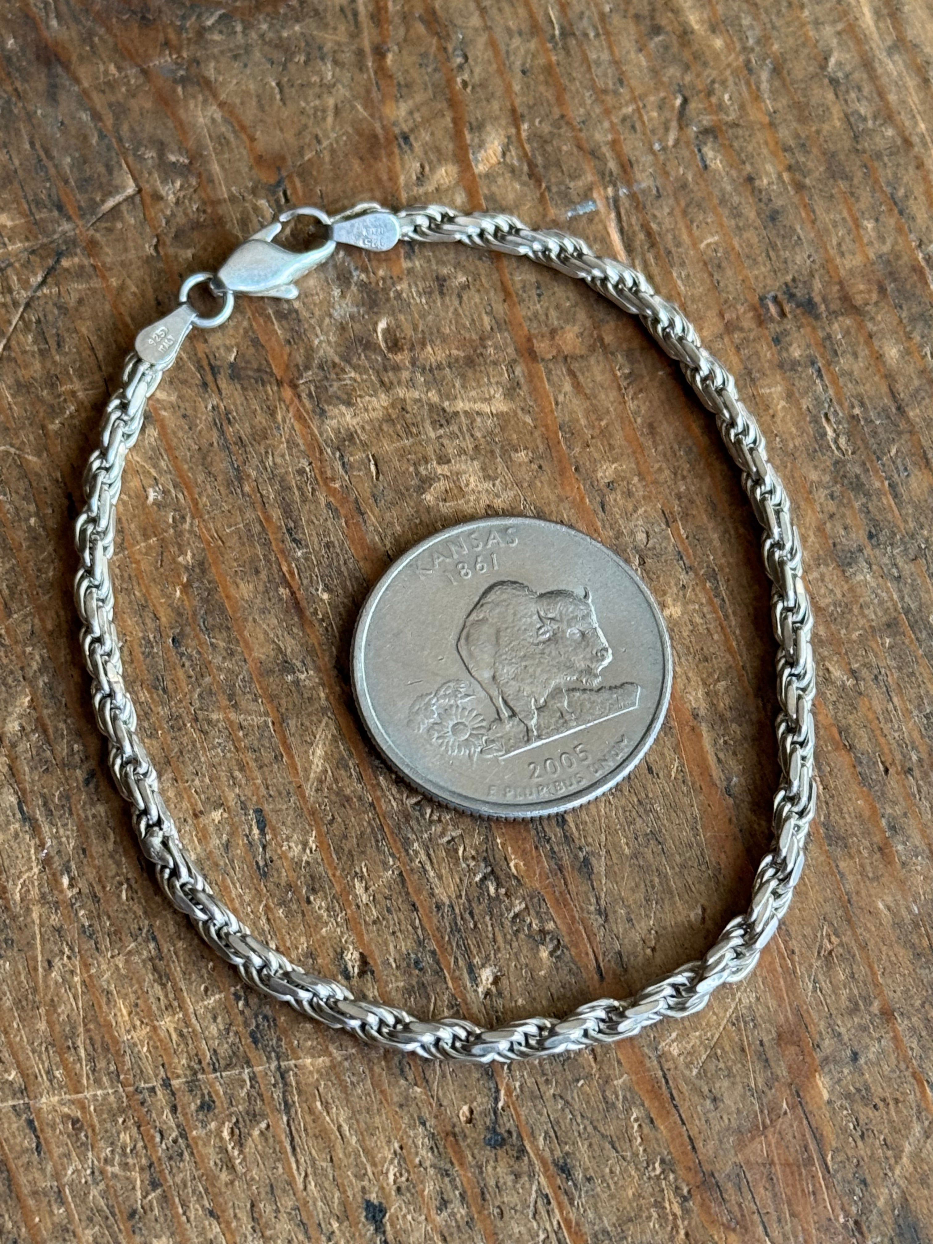 Vintage Sterling Silver 7.25” Rope Bracelet