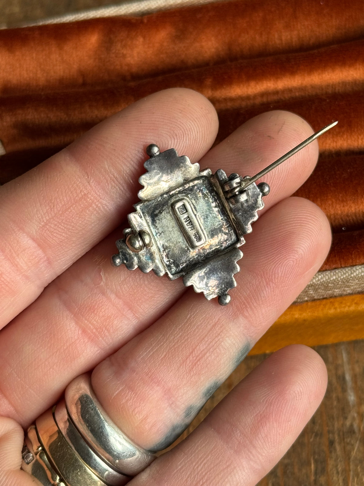 Vintage Sterling Silver Diamond Marcasite Pin