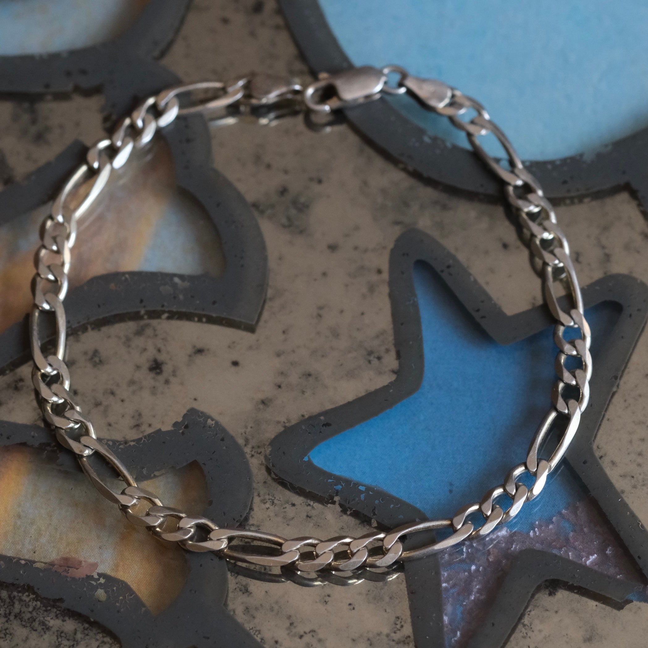 Vintage Sterling Silver Figaro Chain Bracelet 8.5"