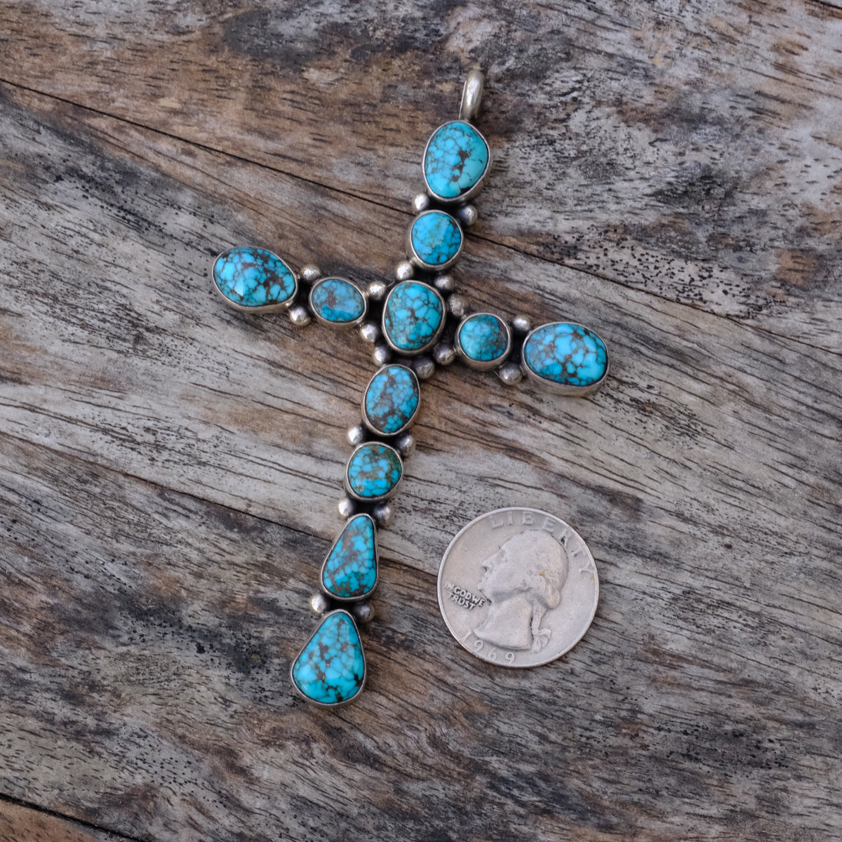 HUGE Vintage Sterling Kingman Turquoise Pendant