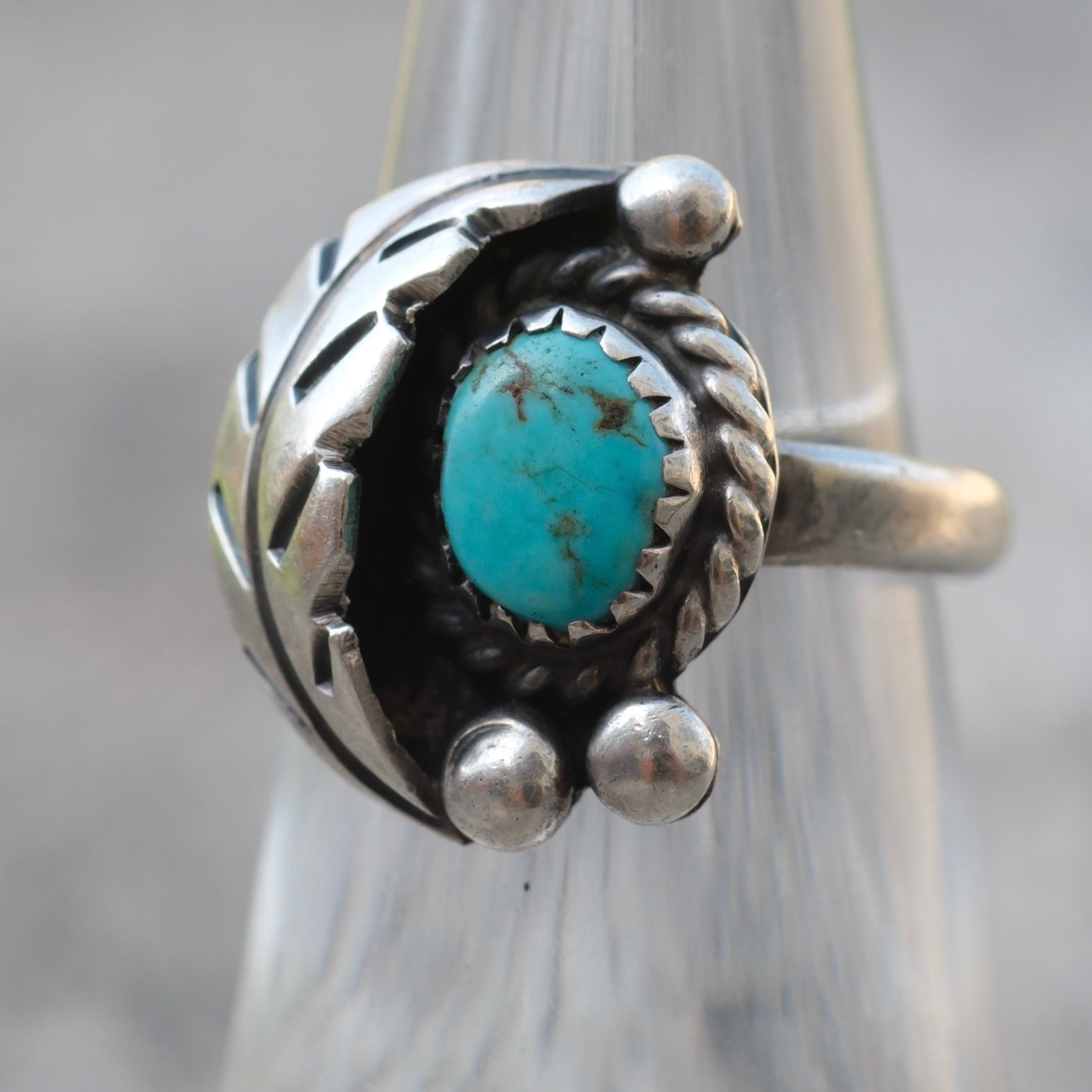 Vintage Sterling Turquoise Feather Ring 5.5