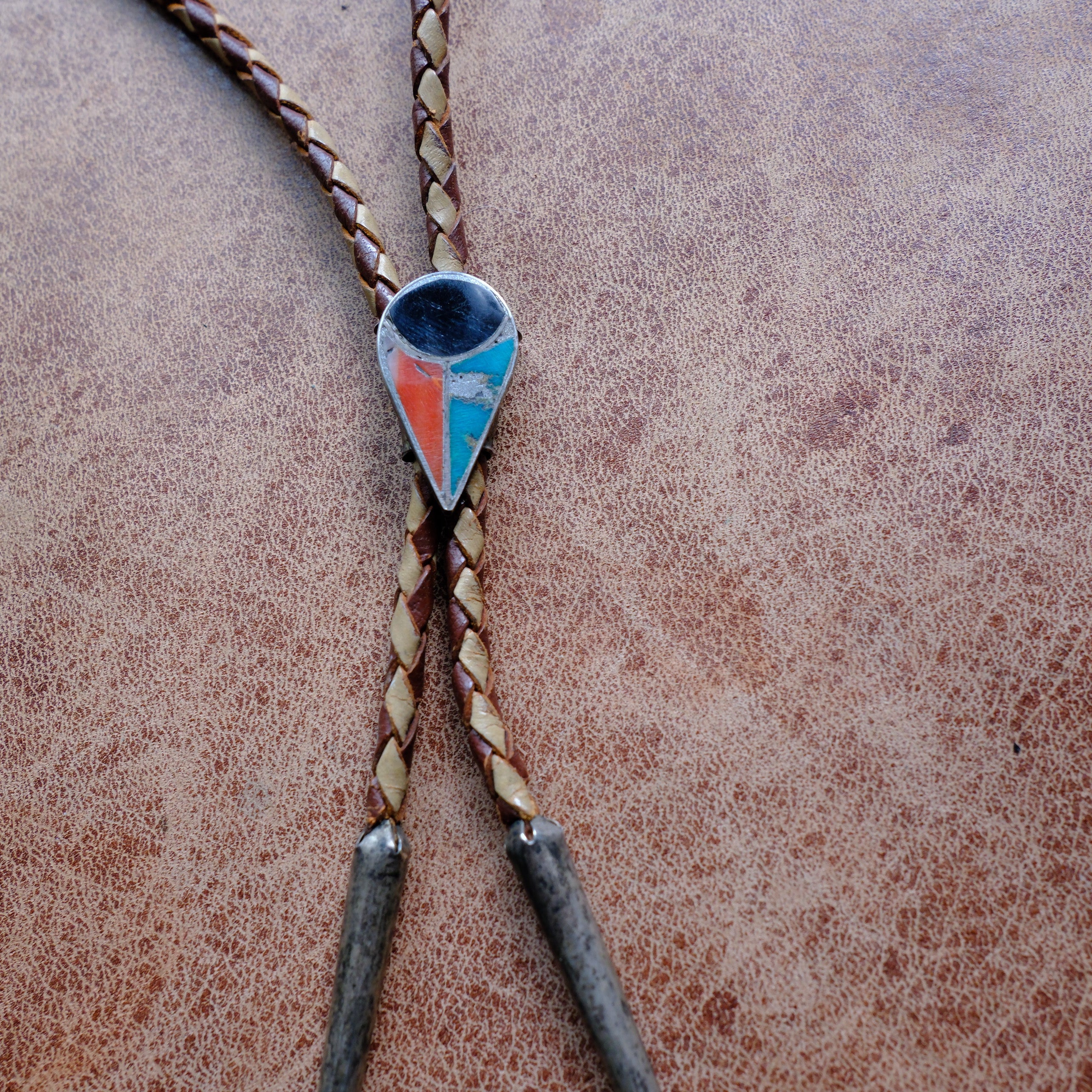Vintage Petite Multistone Inlay Bolo Tie